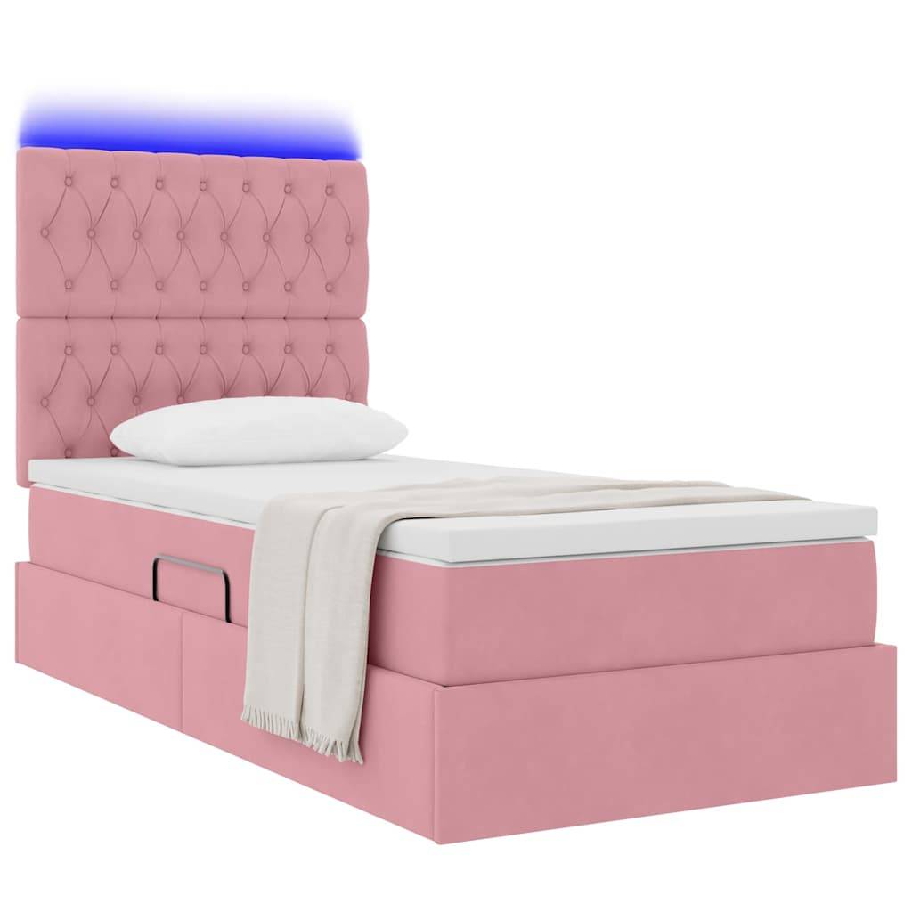 vidaXL LED-Speicherbett mit Matratze Rosa 90 x 200 cm Samt