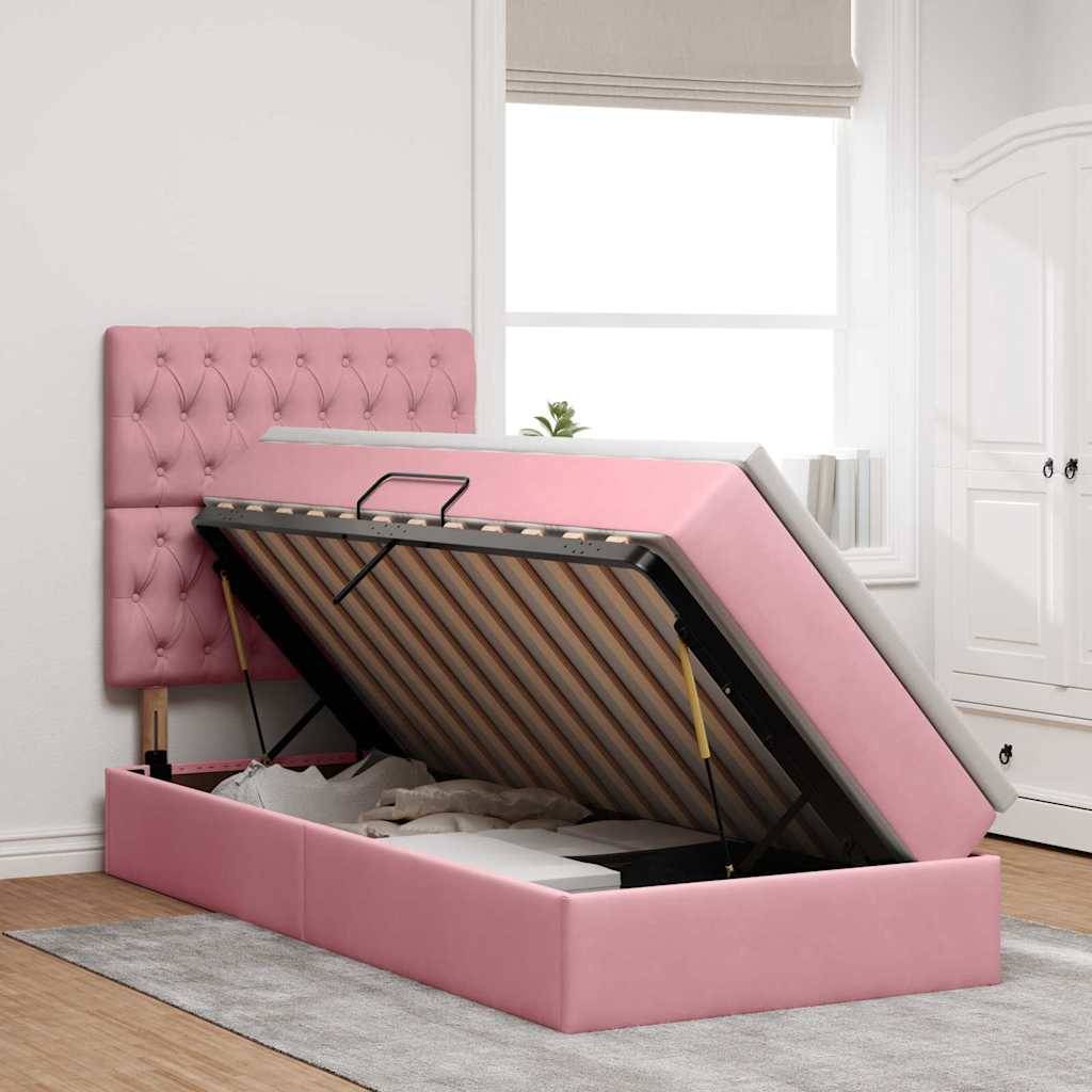 vidaXL LED-Speicherbett mit Matratze Rosa 90 x 200 cm Samt