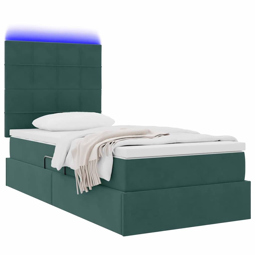 vidaXL LED-Speicherbett mit Matratze Dunkelgrün 90 x 190 cm Samt
