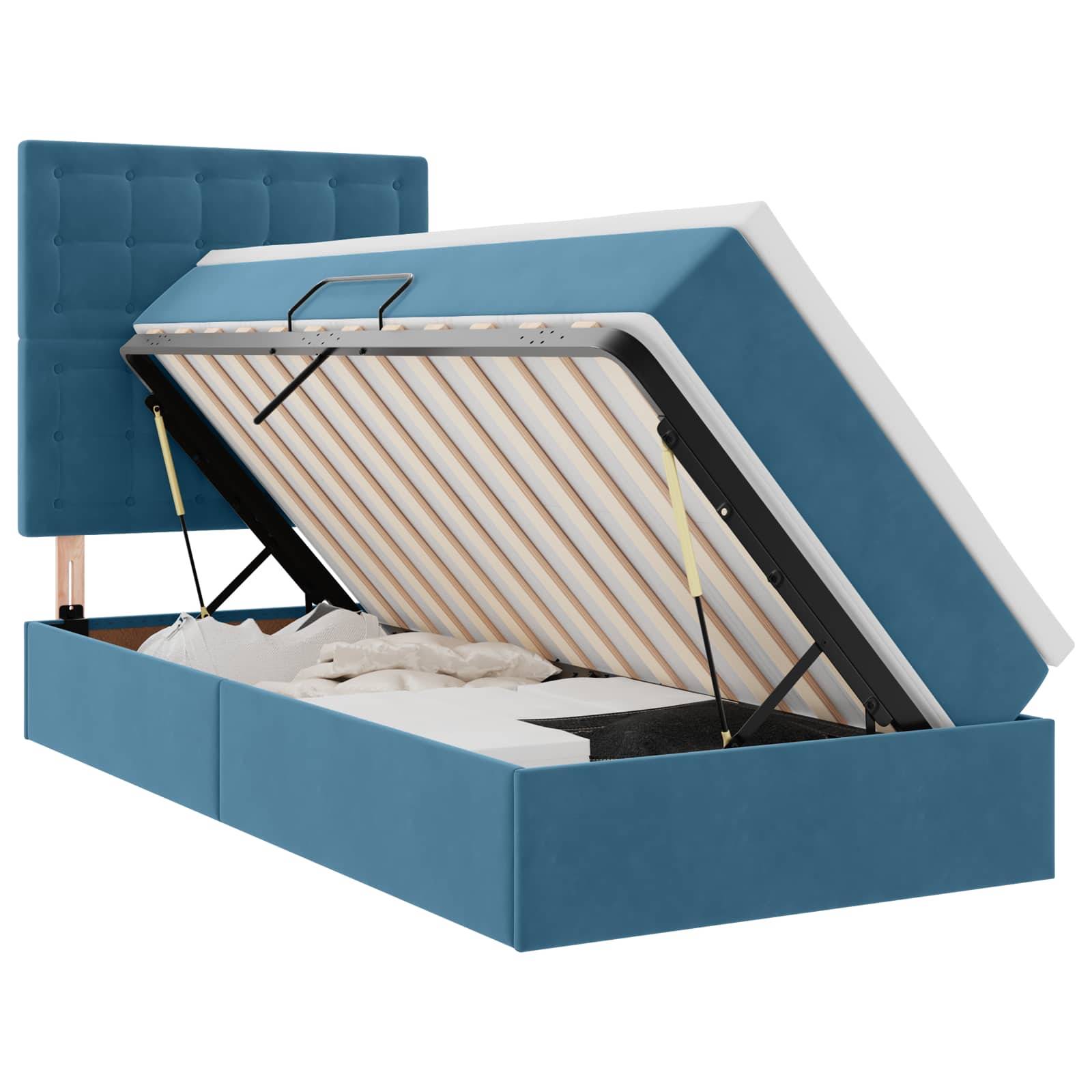 vidaXL Bett mit Stauraum und LED mit LED Dunkelblau 100 x 200 cm Samt