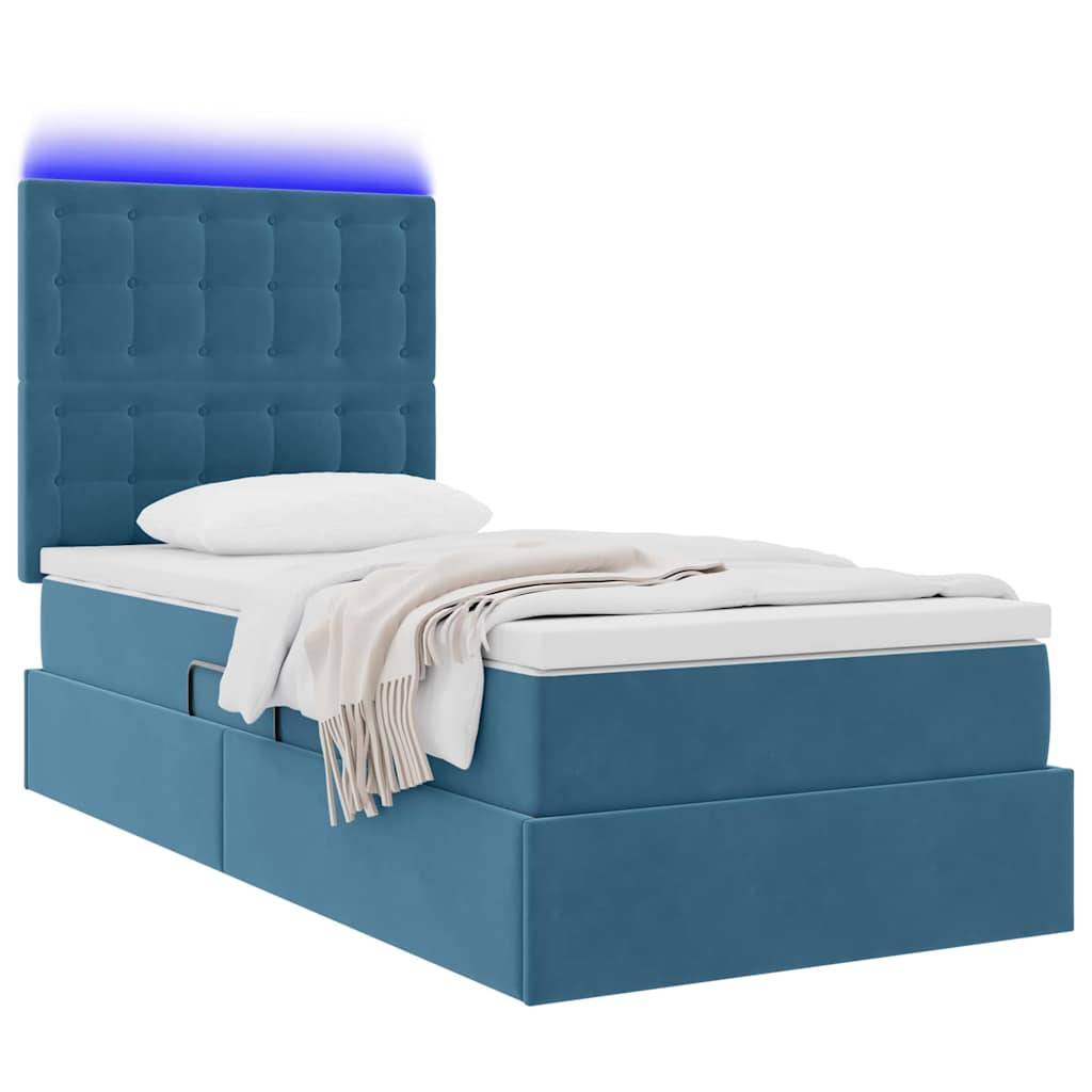 vidaXL Bett mit Stauraum und LED mit LED Dunkelblau 100 x 200 cm Samt