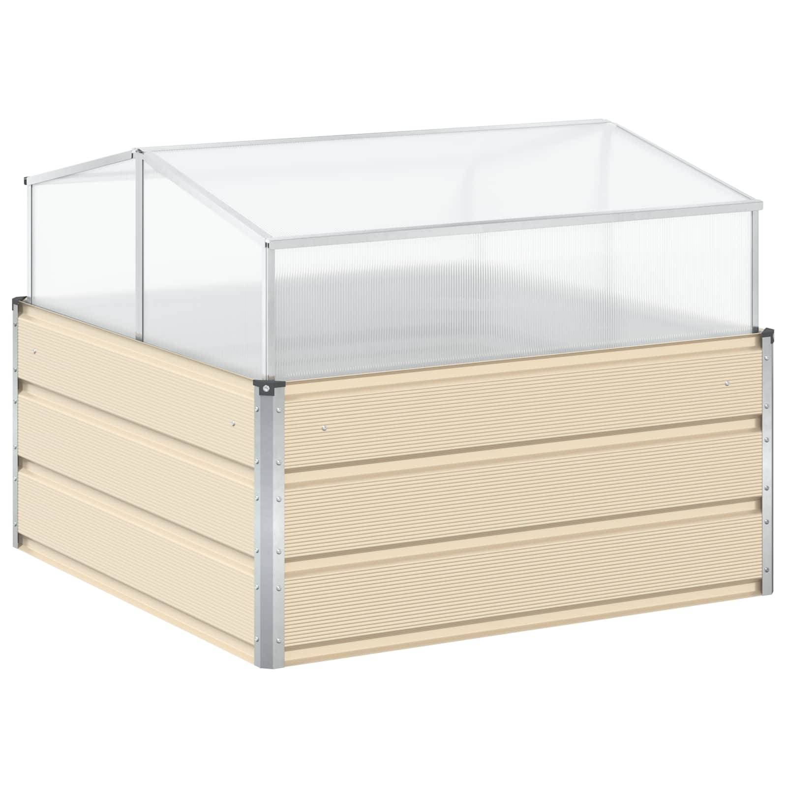 vidaXL Pflanzkübel Elfenbein 100 x 100 x 77 cm Verzinkter Stahl