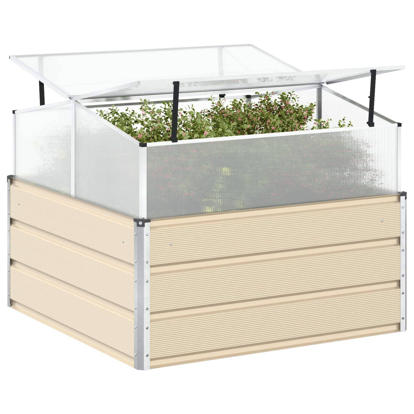 vidaXL Pflanzkübel Elfenbein 100 x 100 x 77 cm Verzinkter Stahl