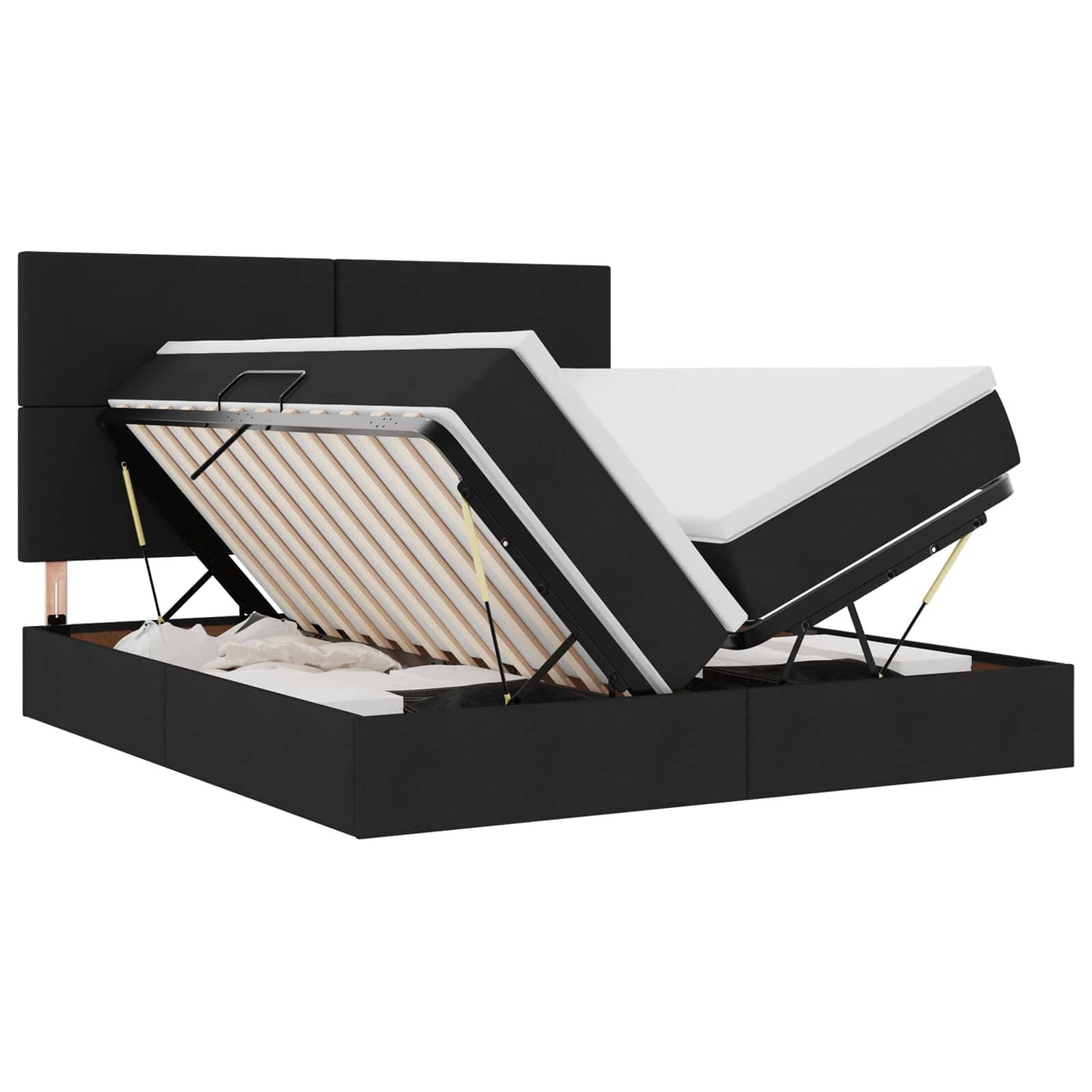vidaXL Aufbewahrungsbett mit Kopfteil Schwarz 200 x 200 cm Stoff