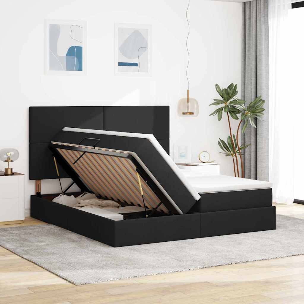 vidaXL Aufbewahrungsbett mit Kopfteil Schwarz 200 x 200 cm Stoff