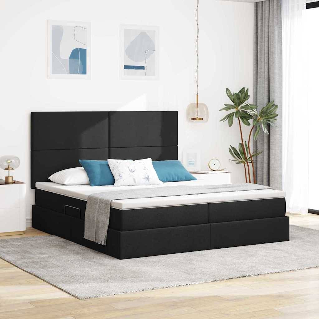 vidaXL Bett mit LED-Lichtleisten Schwarz 200 x 200 cm Stoff