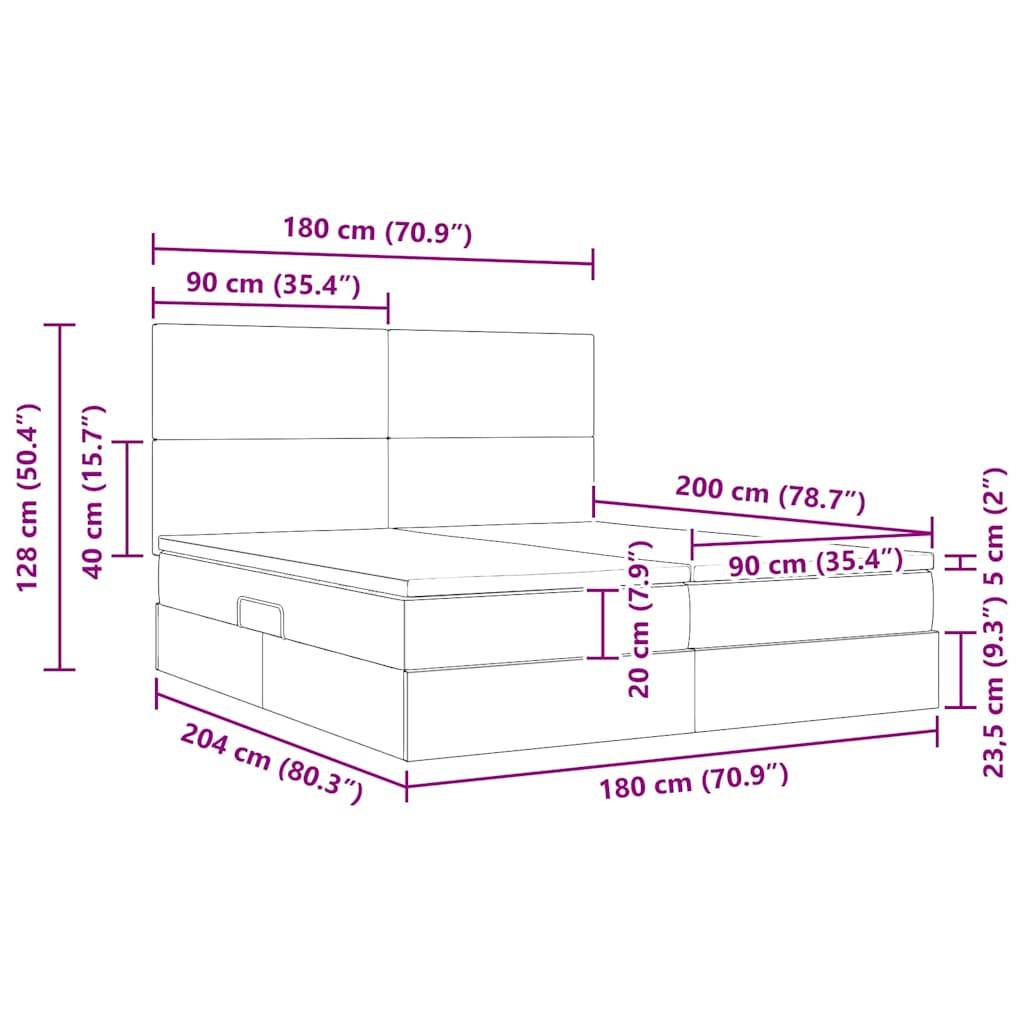 vidaXL LED-Speicherbett mit Matratze Schwarz 180 x 200 cm Samt