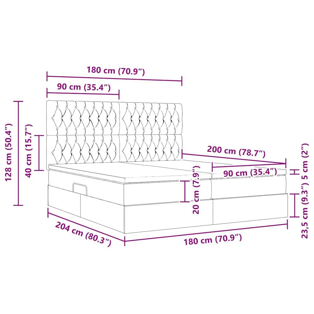 vidaXL Bett mit LED-Lichtleisten mit Kopfteil Blau 180 x 200 cm Stoff