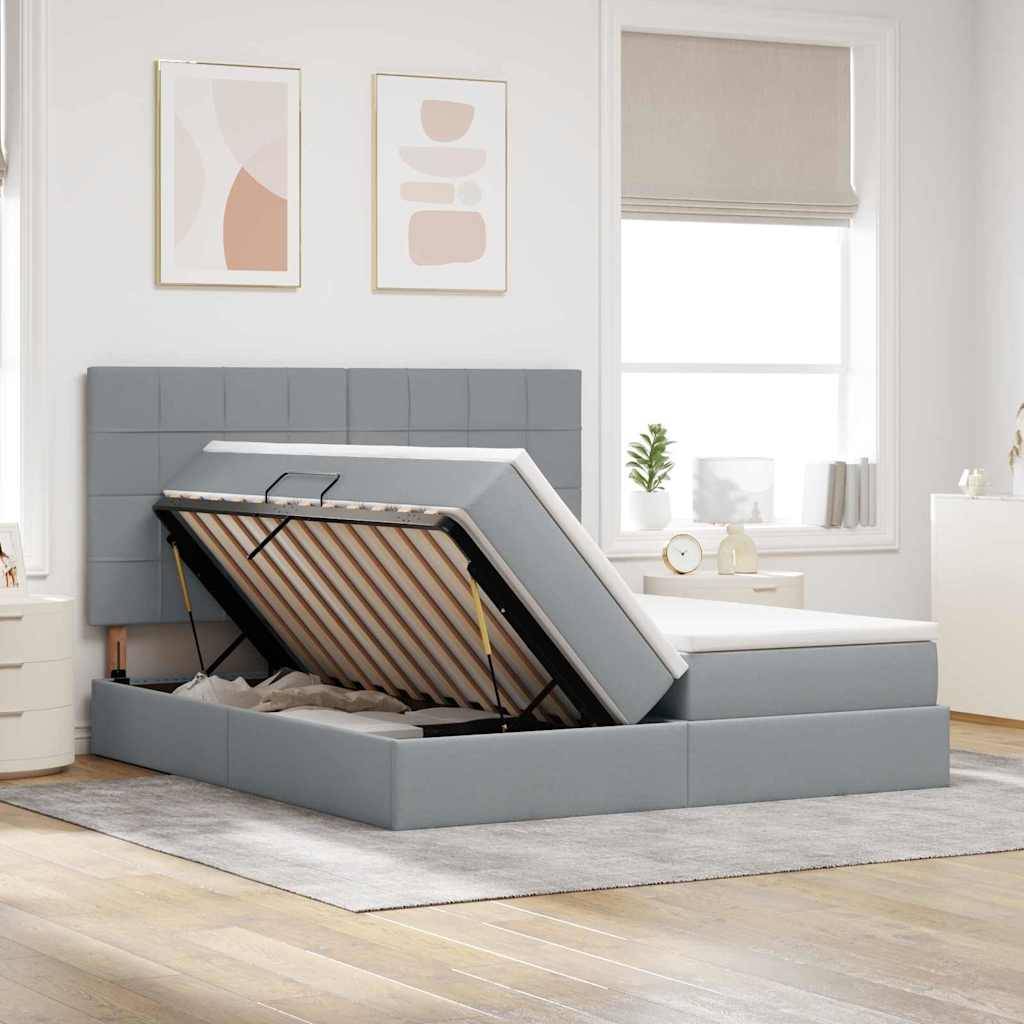 vidaXL LED-Speicherbett mit Matratze Hellgrau 180 x 200 cm Stoff
