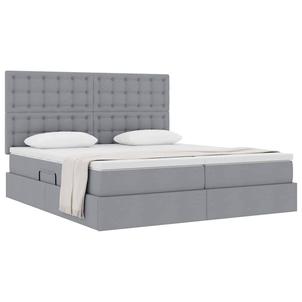 vidaXL Aufbewahrungsbett mit Kopfteil Hellgrau 200 x 200 cm Stoff