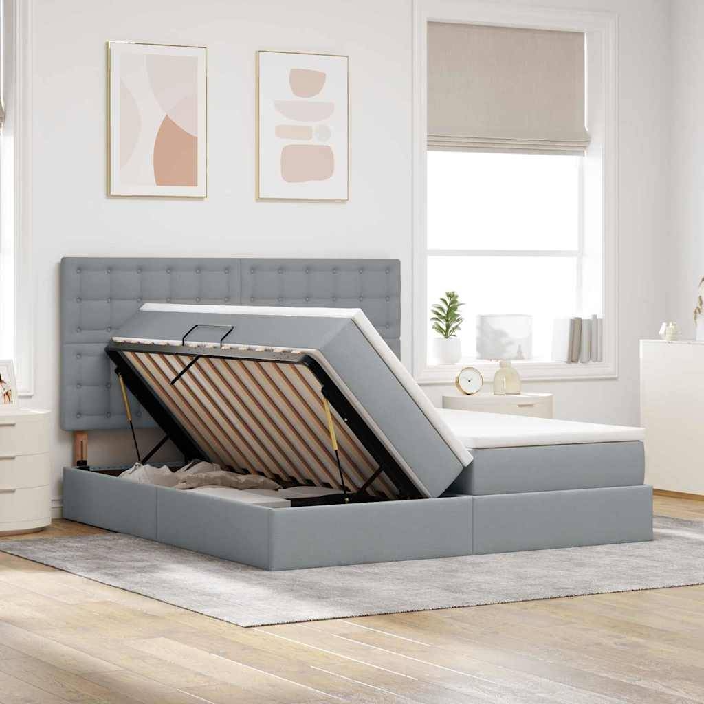 vidaXL Aufbewahrungsbett mit Kopfteil Hellgrau 200 x 200 cm Stoff