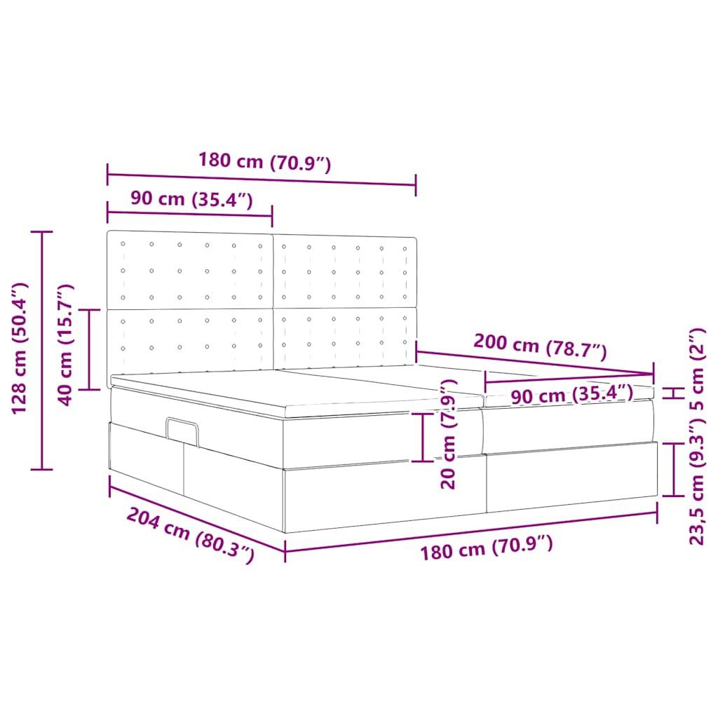 vidaXL LED-Speicherbett mit Matratze Schwarz 180 x 200 cm Samt