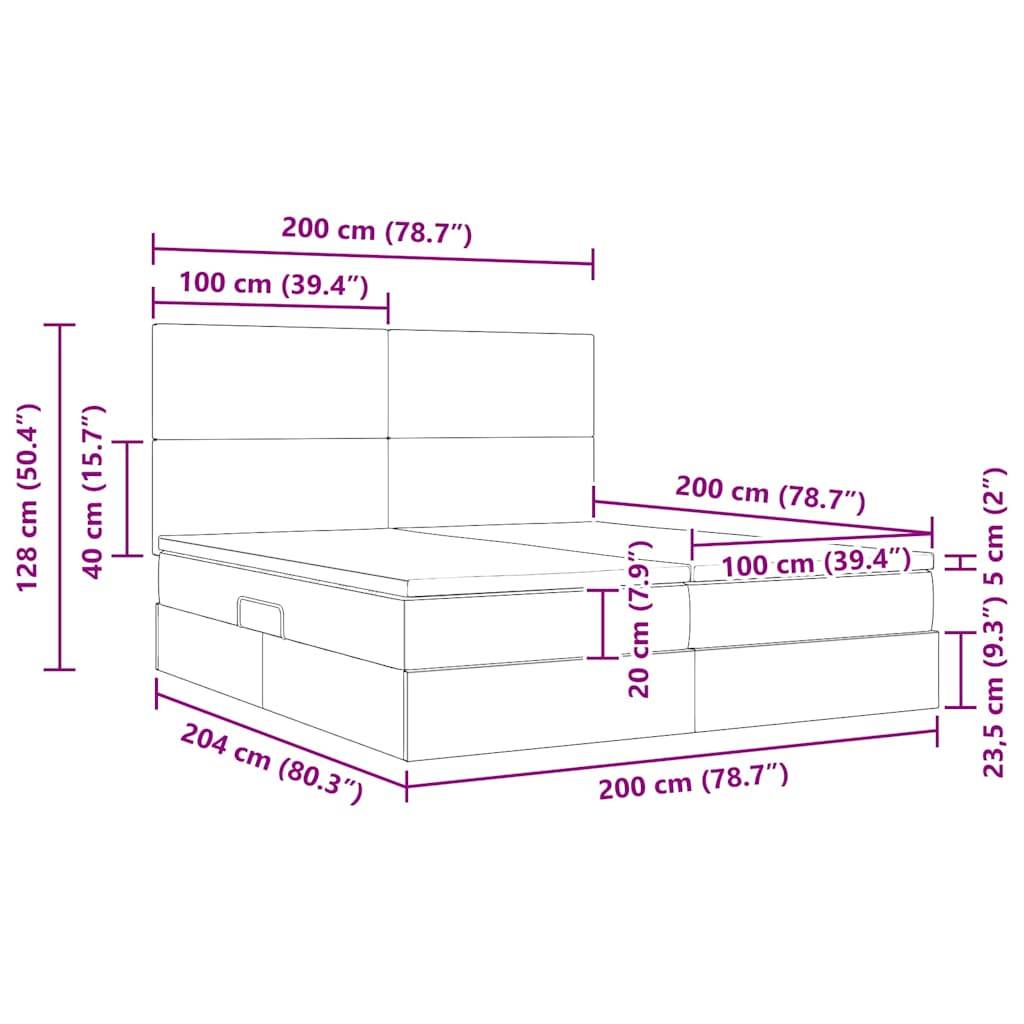vidaXL Bett mit LED-Lichtleisten Schwarz 200 x 200 cm Stoff