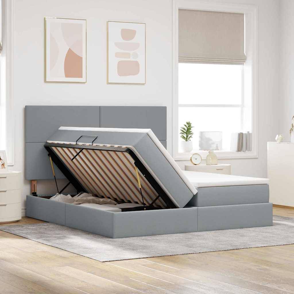 vidaXL Aufbewahrungsbett mit Kopfteil Hellgrau 180 x 200 cm Kunstleder