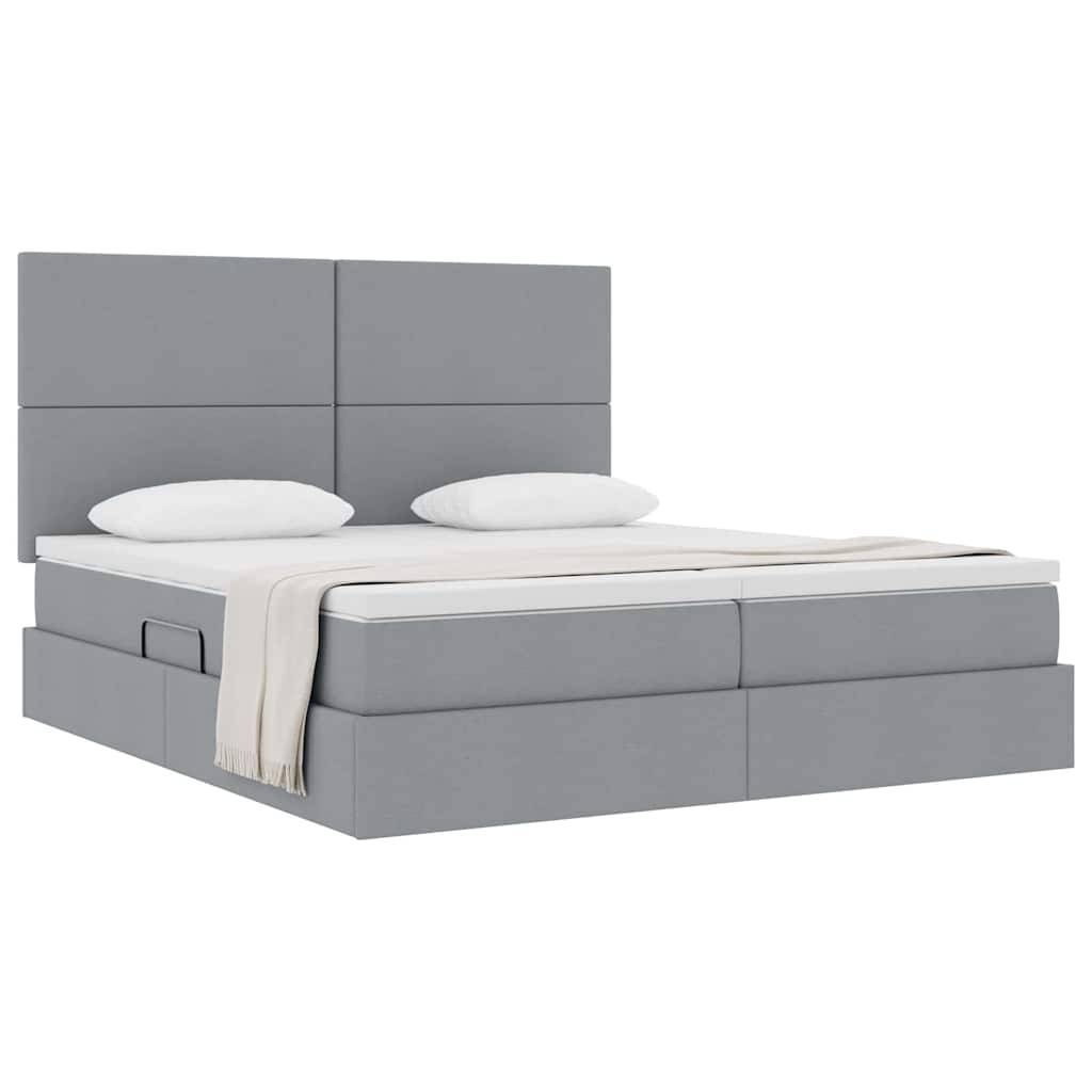 vidaXL Aufbewahrungsbett mit Kopfteil Hellgrau 200 x 200 cm Stoff