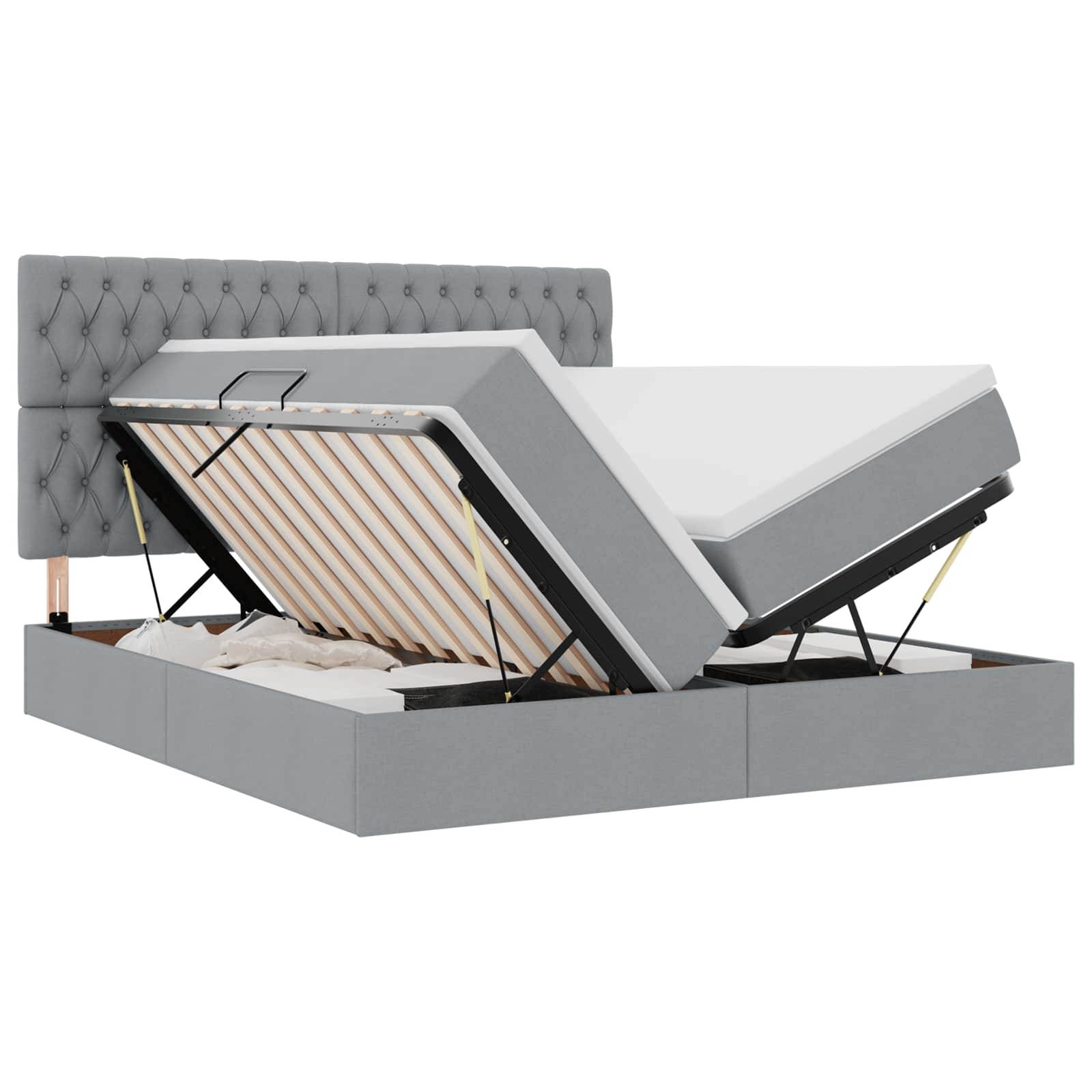 vidaXL LED-Speicherbett mit Matratze Hellgrau 180 x 200 cm Stoff