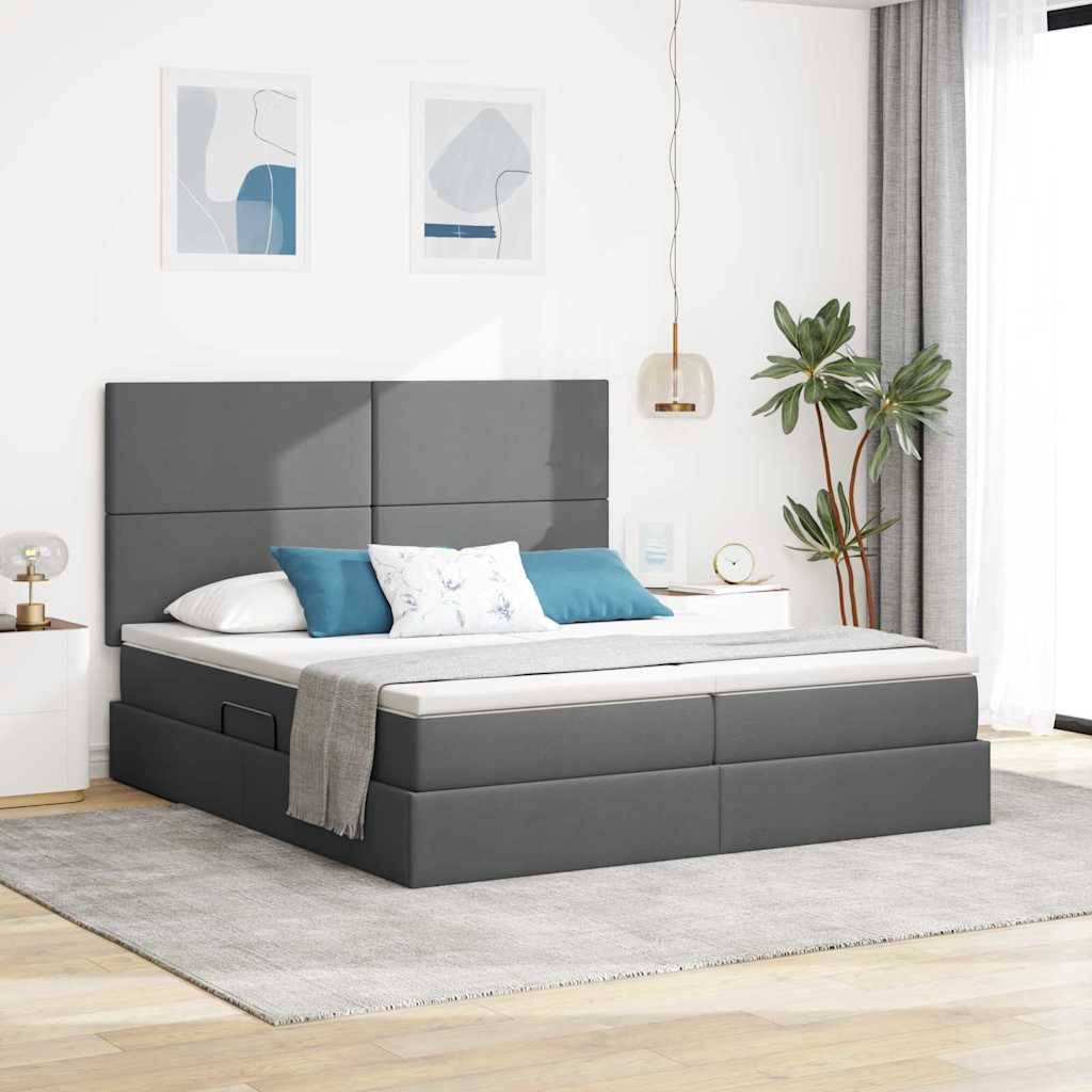vidaXL LED-Speicherbett mit Matratze Dunkelgrau 200 x 200 cm Stoff