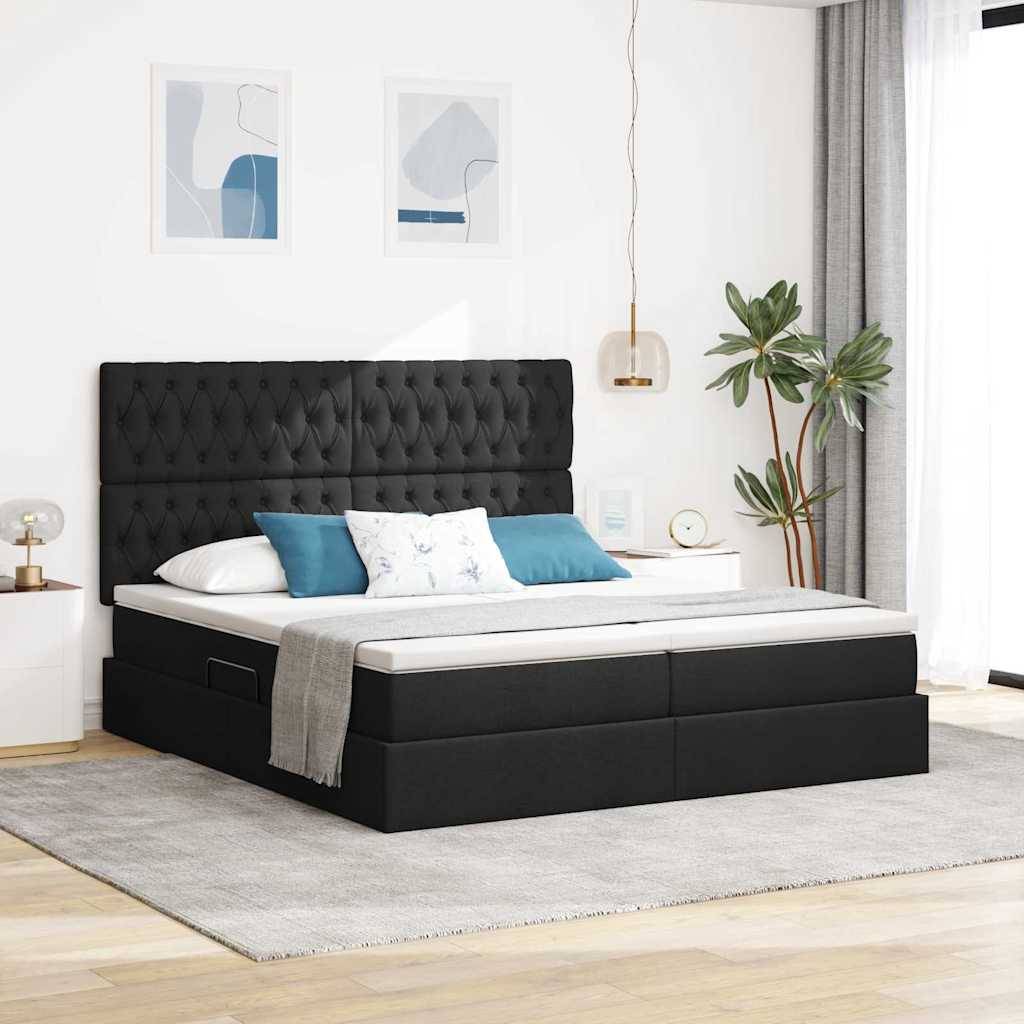 vidaXL LED-Speicherbett mit Matratze Schwarz 200 x 200 cm Stoff