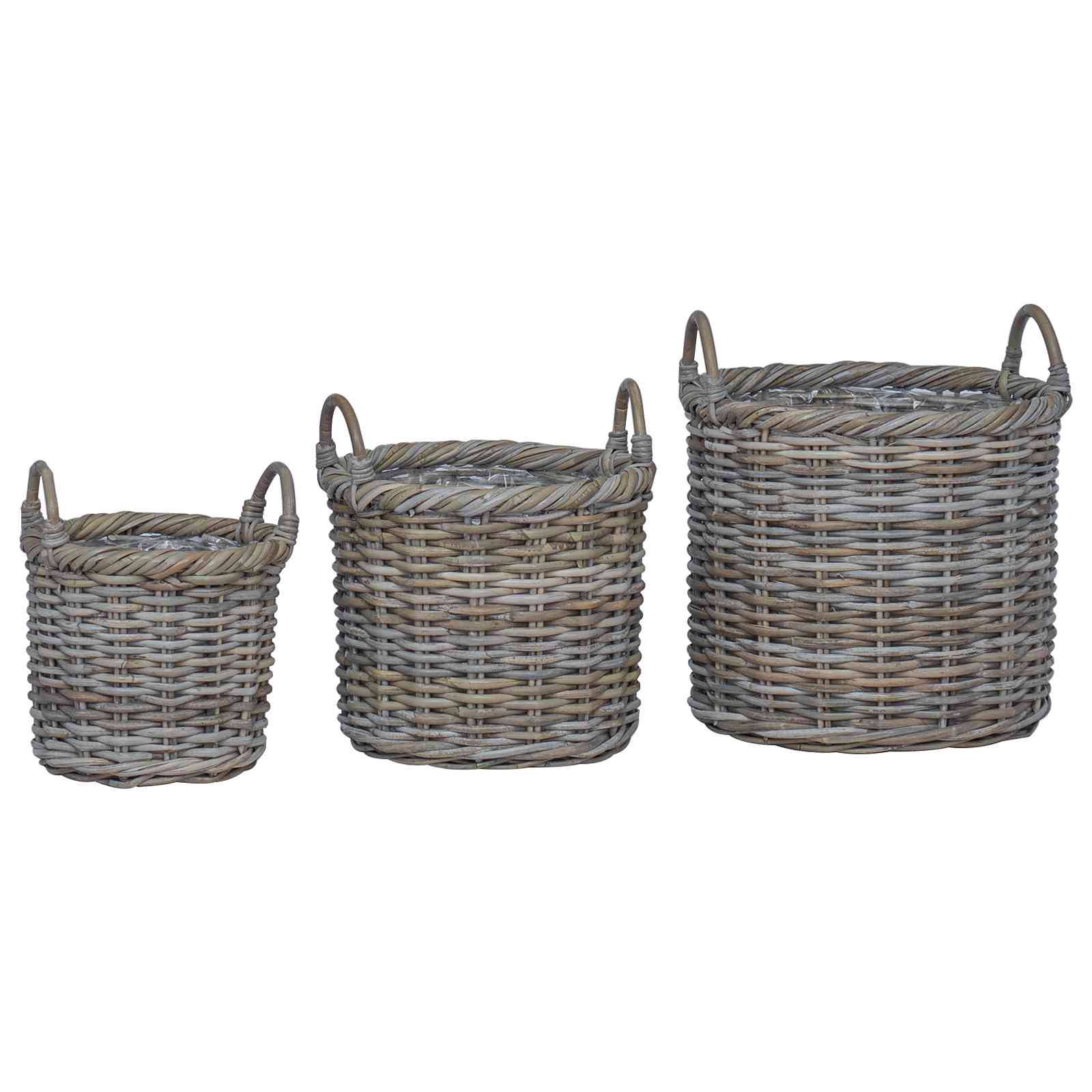 vidaXL Pflanzkorb-Set mit Stauraum 3 Stück Kubu Grau Kubu-Rattan