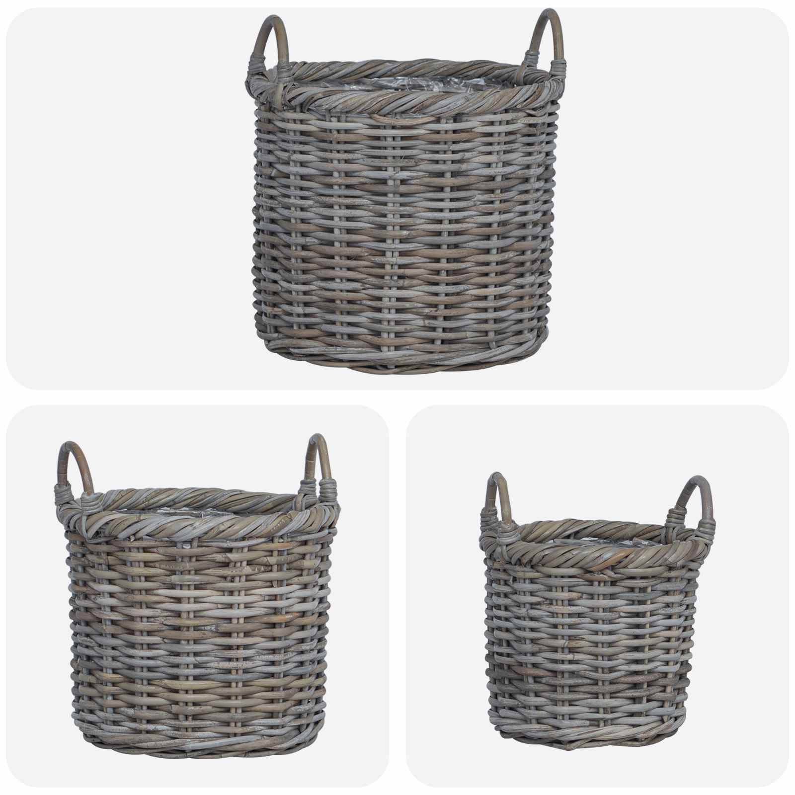 vidaXL Pflanzkorb-Set mit Stauraum 3 Stück Kubu Grau Kubu-Rattan