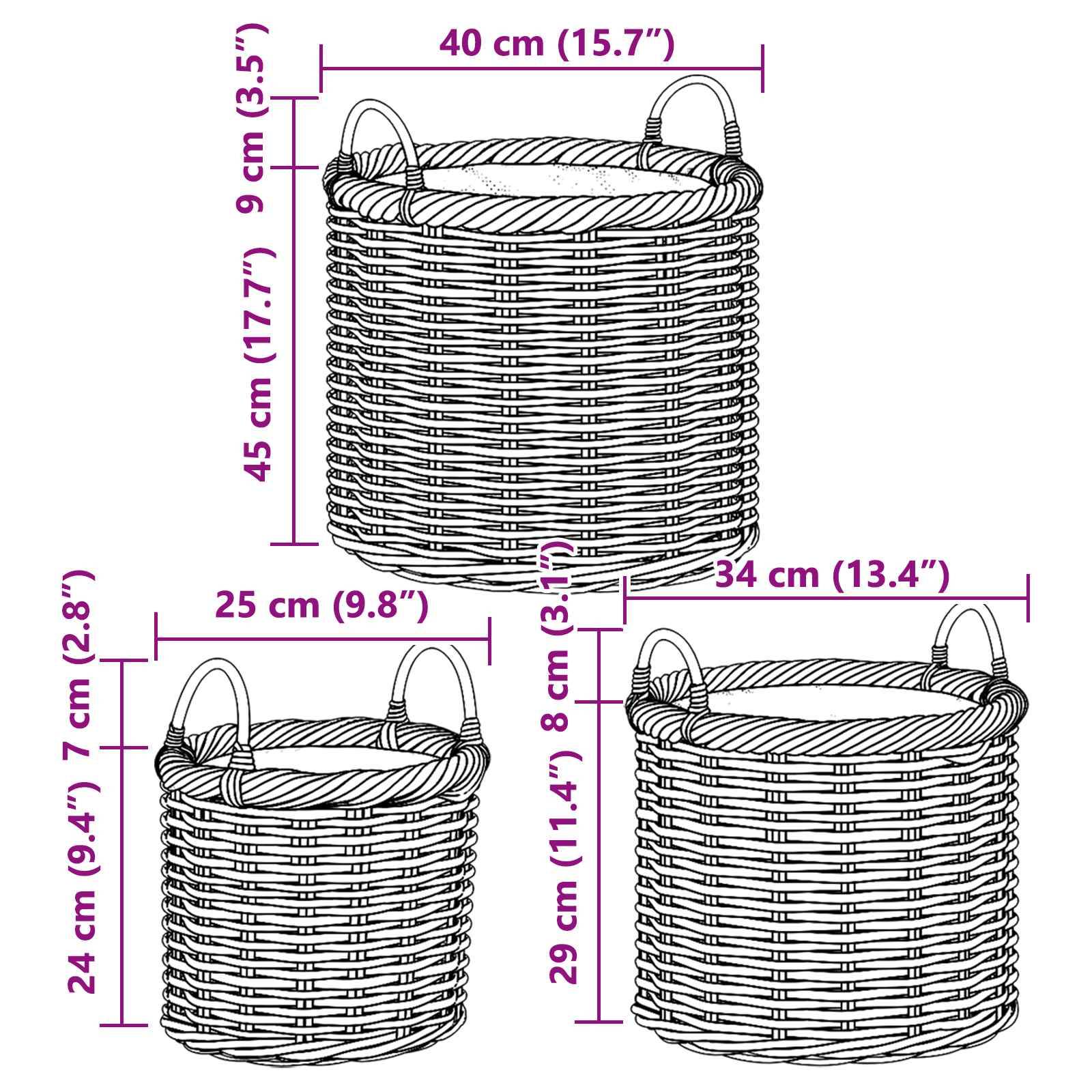 vidaXL Pflanzkorb-Set mit Stauraum 3 Stück Kubu Grau Kubu-Rattan