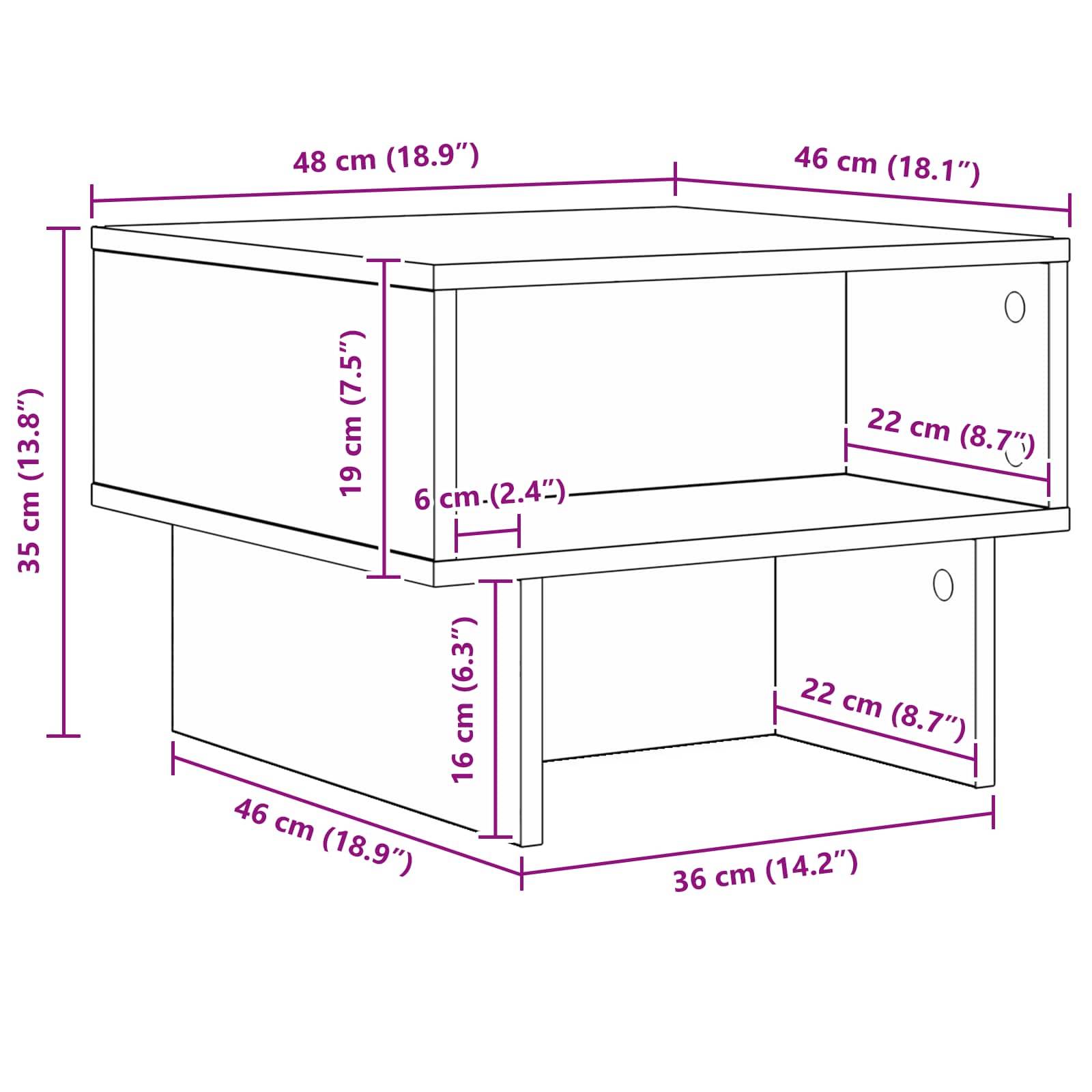 vidaXL Couchtisch Artisan-Eiche 48 x 46 x 35 cm Holzwerkstoff
