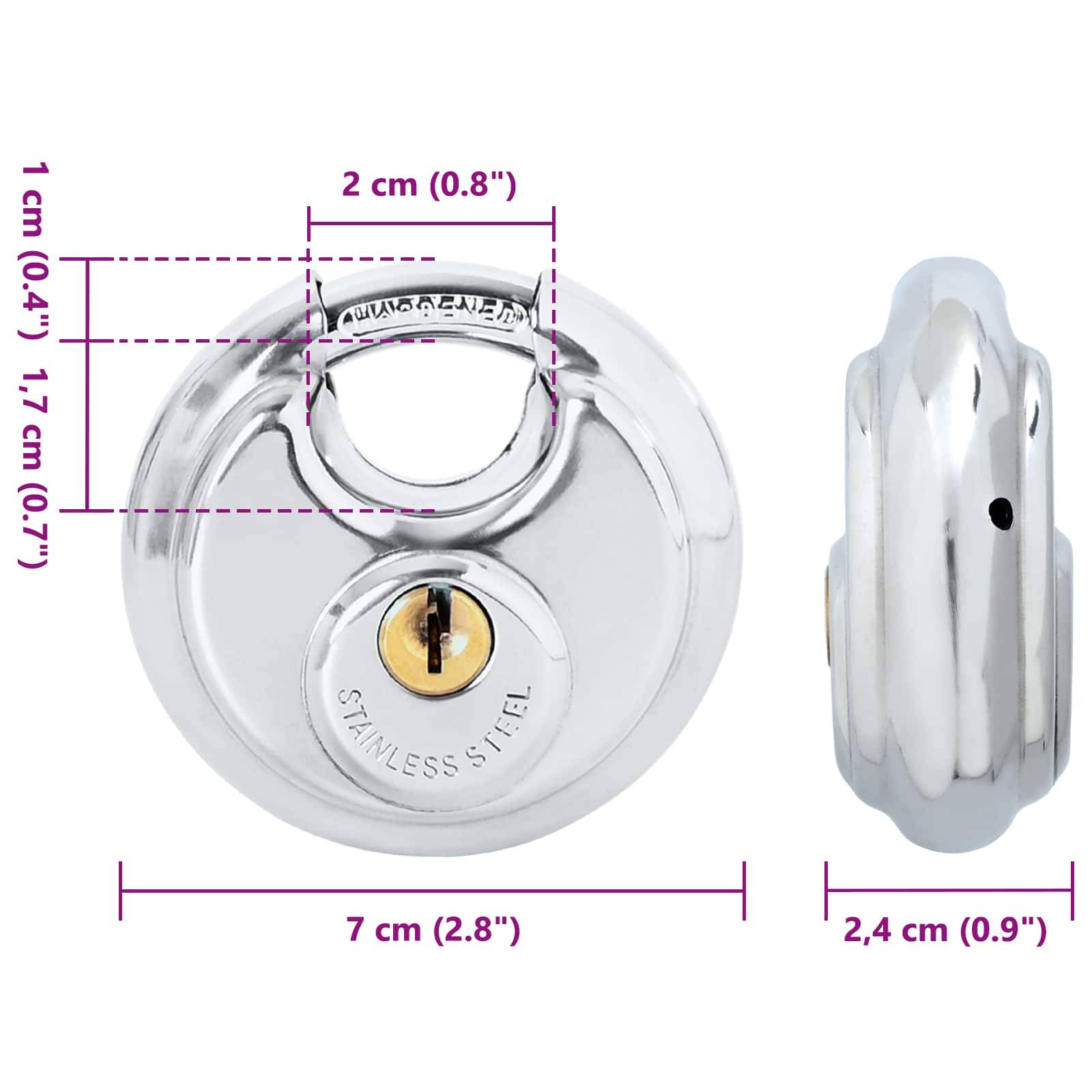 vidaXL Diskusschlösser mit Schlüsseln 2 pcs Silber 7 x 2,4 x 7 cm