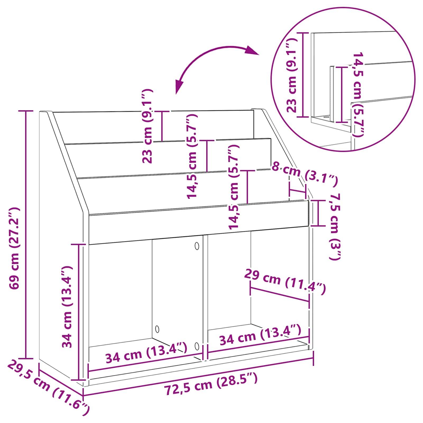 vidaXL Kinderregal Geräucherte Eiche 72,5 x 29,5 x 69 cm Holzwerkstoff
