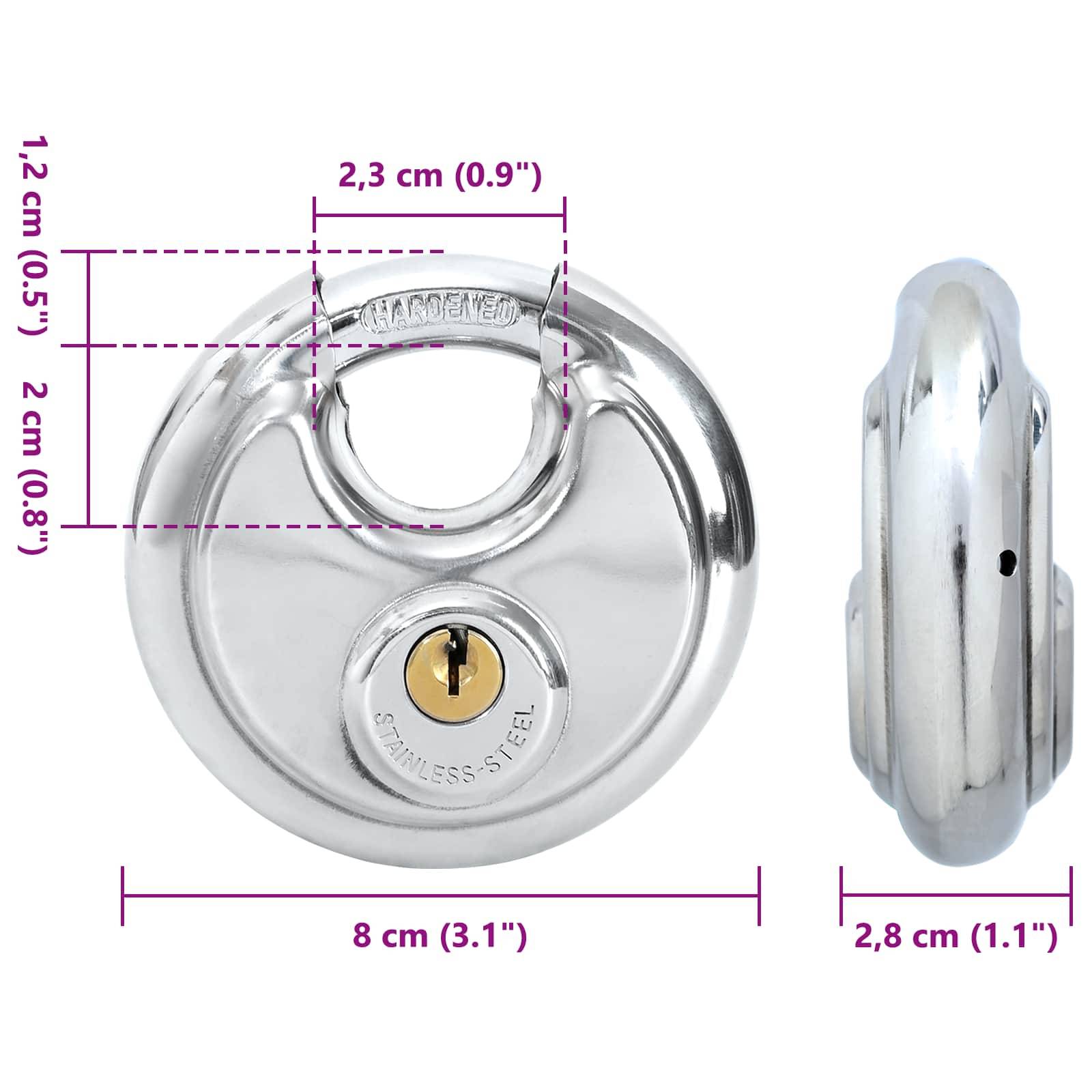 vidaXL Diskusschlösser mit Schlüsseln 6 pcs Silber 8 x 2,8 x 8 cm