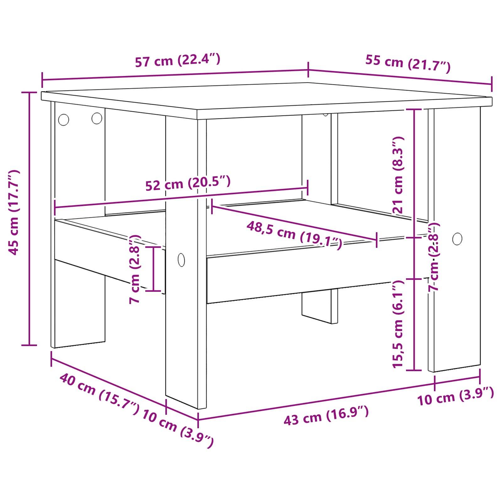 vidaXL Couchtisch Artisan-Eiche 57 x 55 x 45 cm Holzwerkstoff