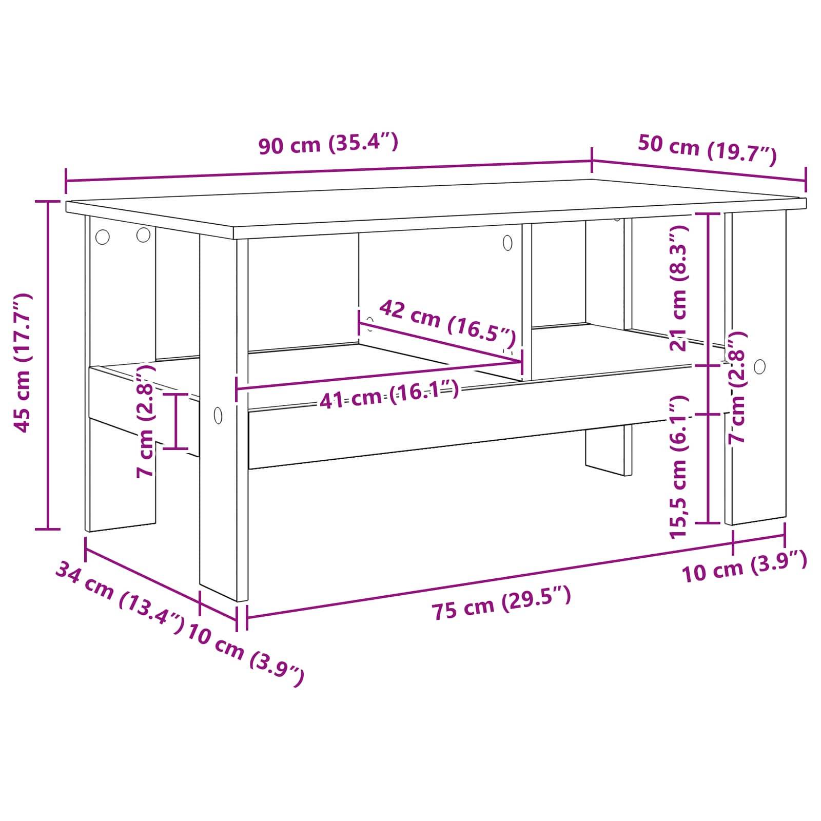 vidaXL Couchtisch Artisan-Eiche 90 x 50 x 45 cm Holzwerkstoff