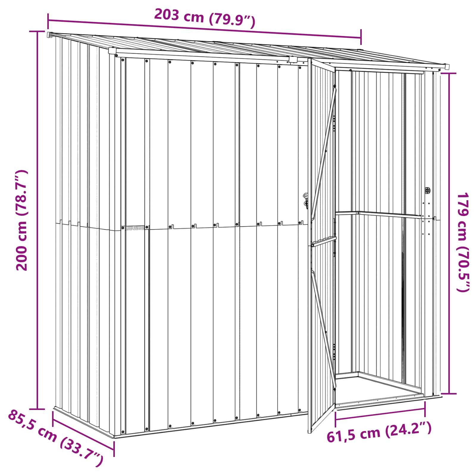 vidaXL Gartenhütten Anthrazit 203 x 85,5 x 200 cm Metall
