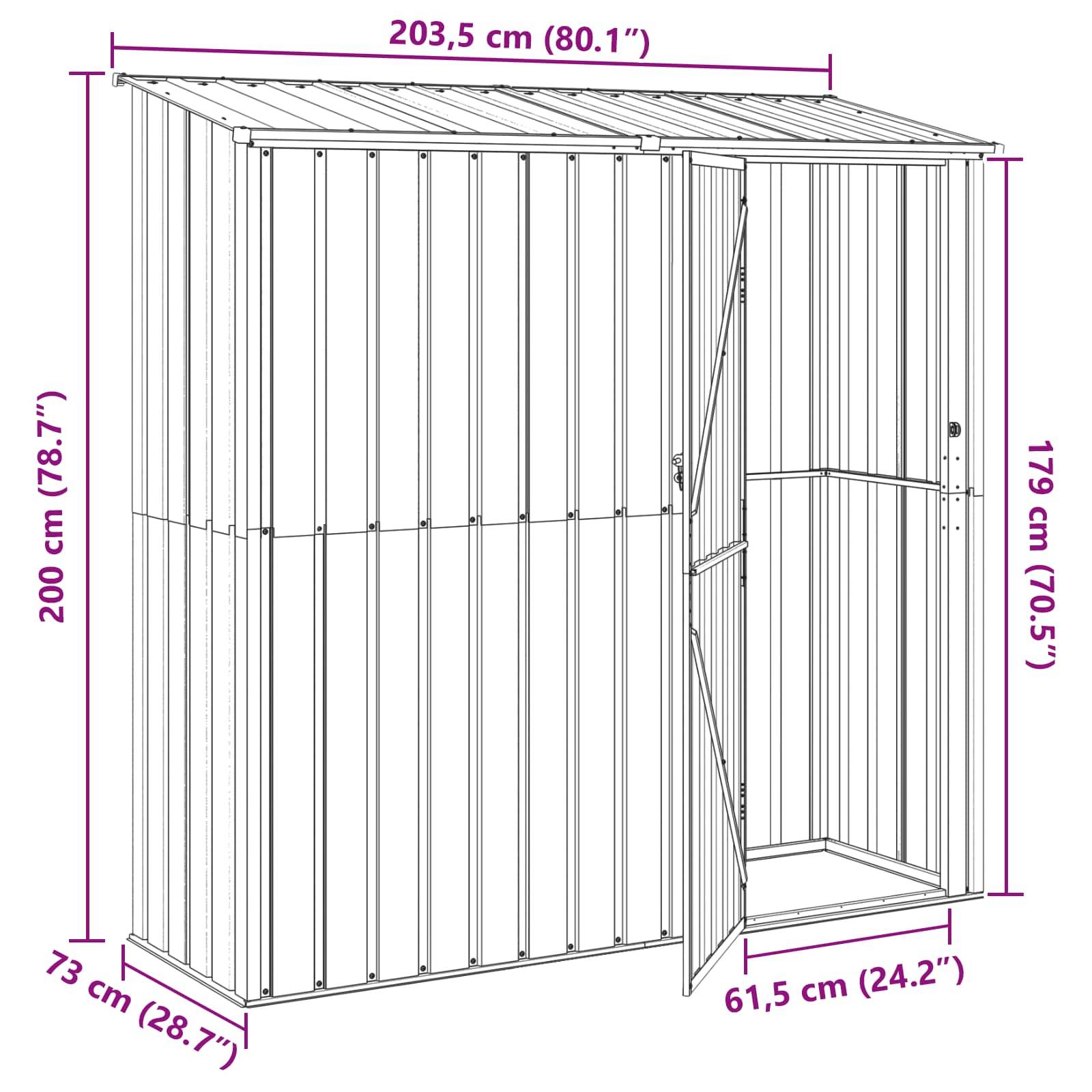 vidaXL Gartenhütten Braun 203,5 x 73 x 200 cm Metall