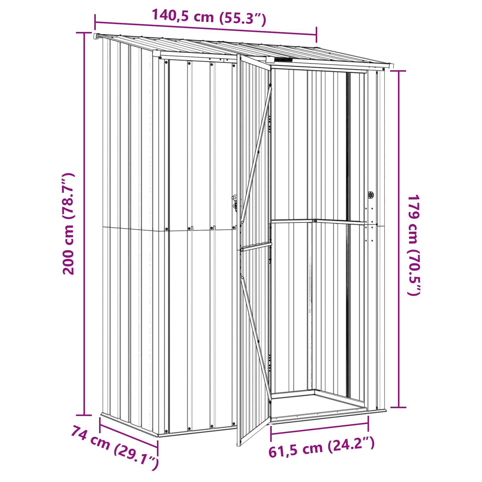 vidaXL Gartenhütten Braun 140,5 x 74 x 200 cm Metall