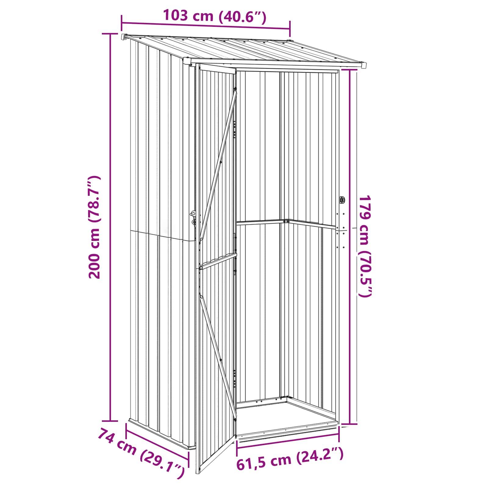 vidaXL Gartenhütten Braun 103 x 74 x 200 cm Metall