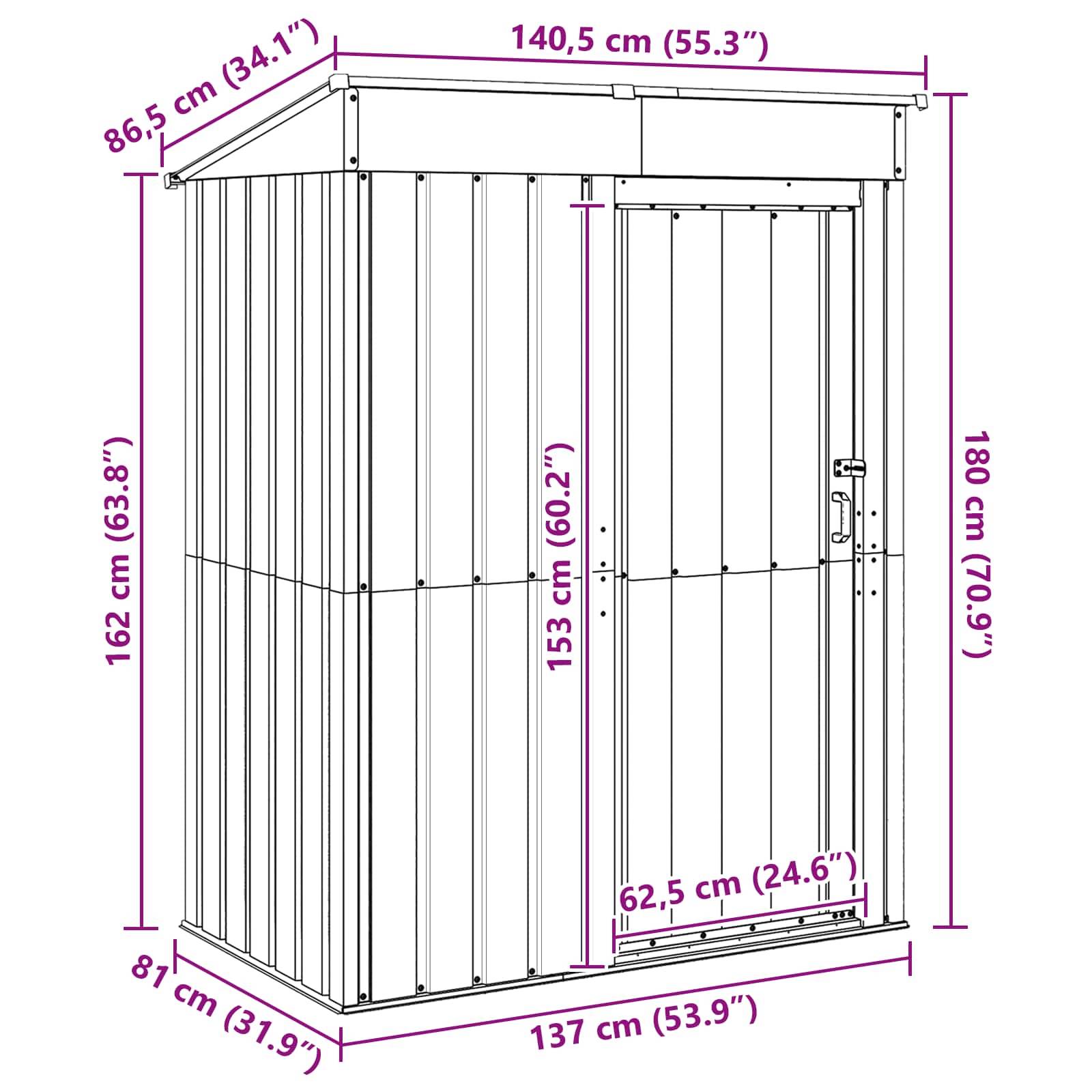 vidaXL Gartenhütten Anthrazit 137 x 81 x 180 cm Metall