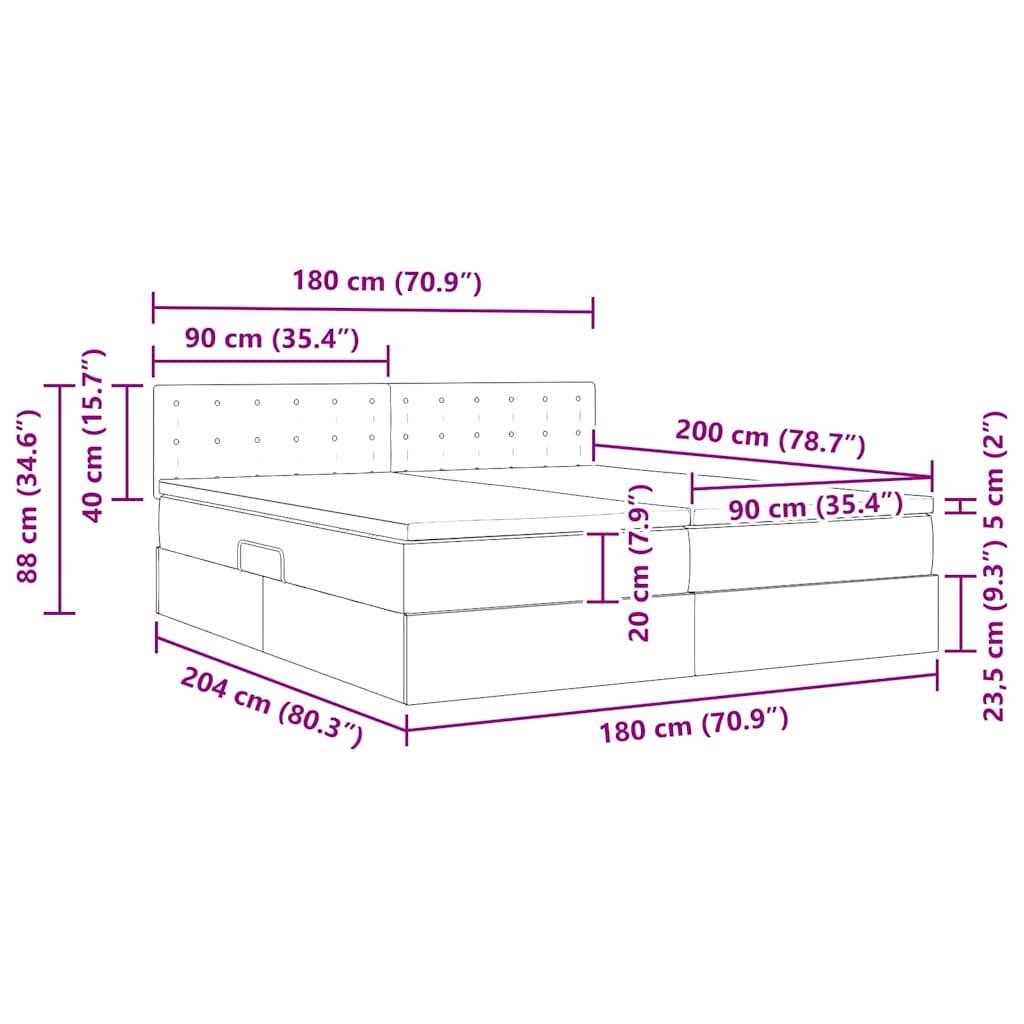 vidaXL LED-Speicherbett mit Matratze Schwarz 180 x 200 cm Stoff
