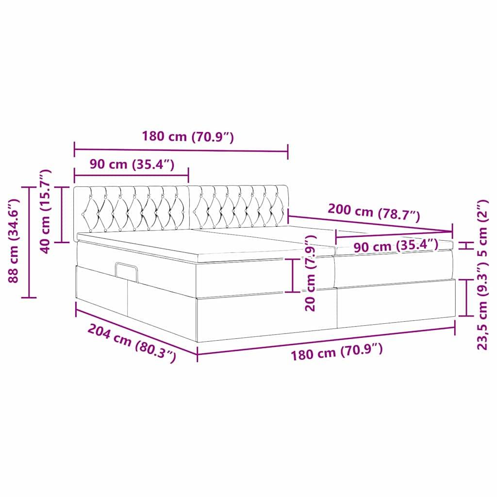 vidaXL Bett mit LED-Lichtleisten Hellgrau 180 x 200 cm Samt