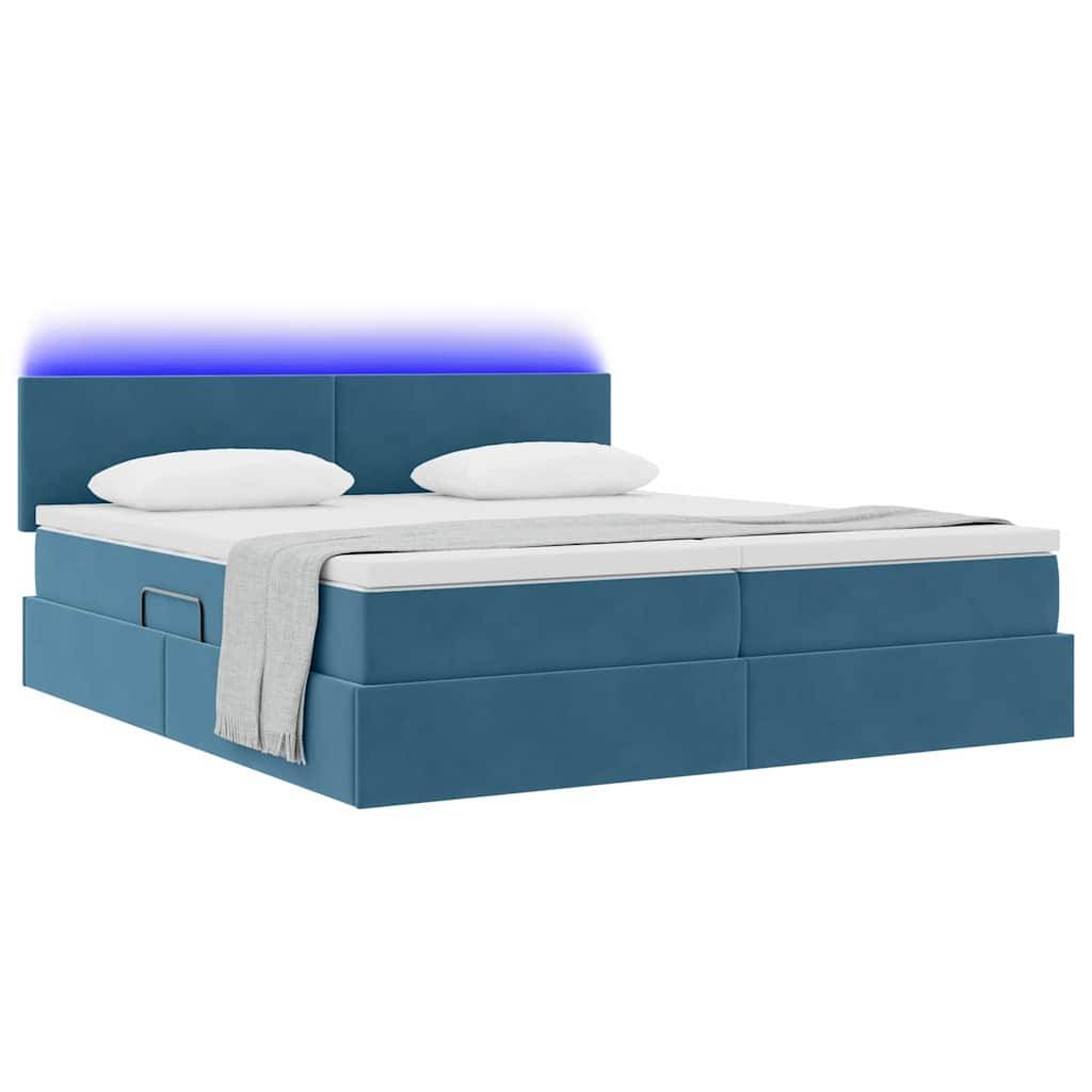 vidaXL LED-Speicherbett mit Matratze Dunkelblau 200 x 200 cm Samt