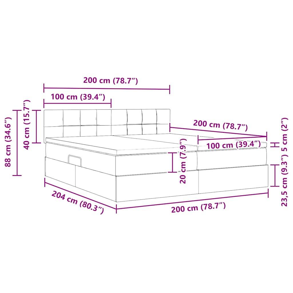 vidaXL LED-Speicherbett mit Matratze Hellgrau 200 x 200 cm Samt