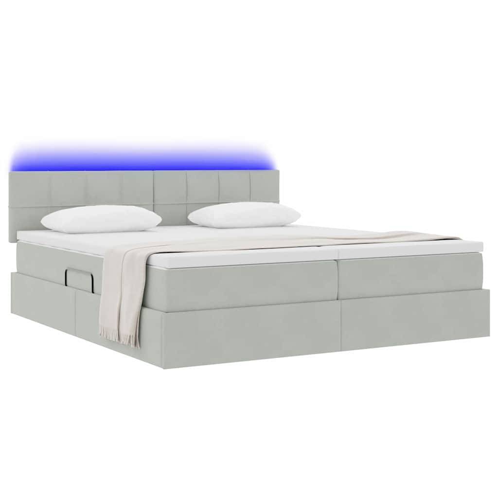 vidaXL LED-Speicherbett mit Matratze Hellgrau 200 x 200 cm Samt