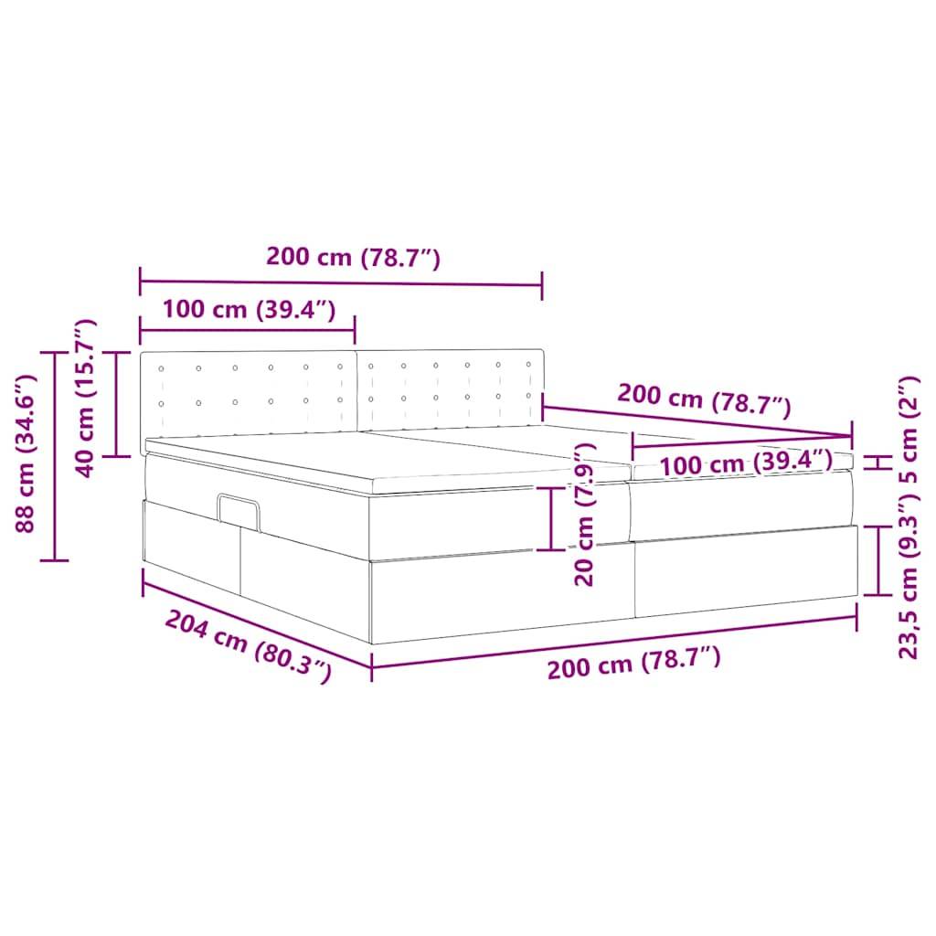 vidaXL LED-Speicherbett mit Matratze Dunkelgrün 200 x 200 cm Samt