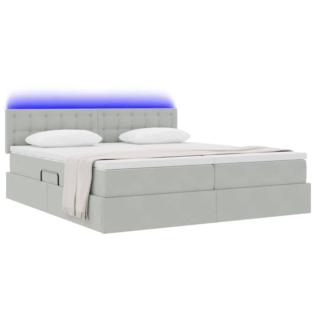 vidaXL LED-Speicherbett mit Matratze Hellgrau 180 x 200 cm Samt