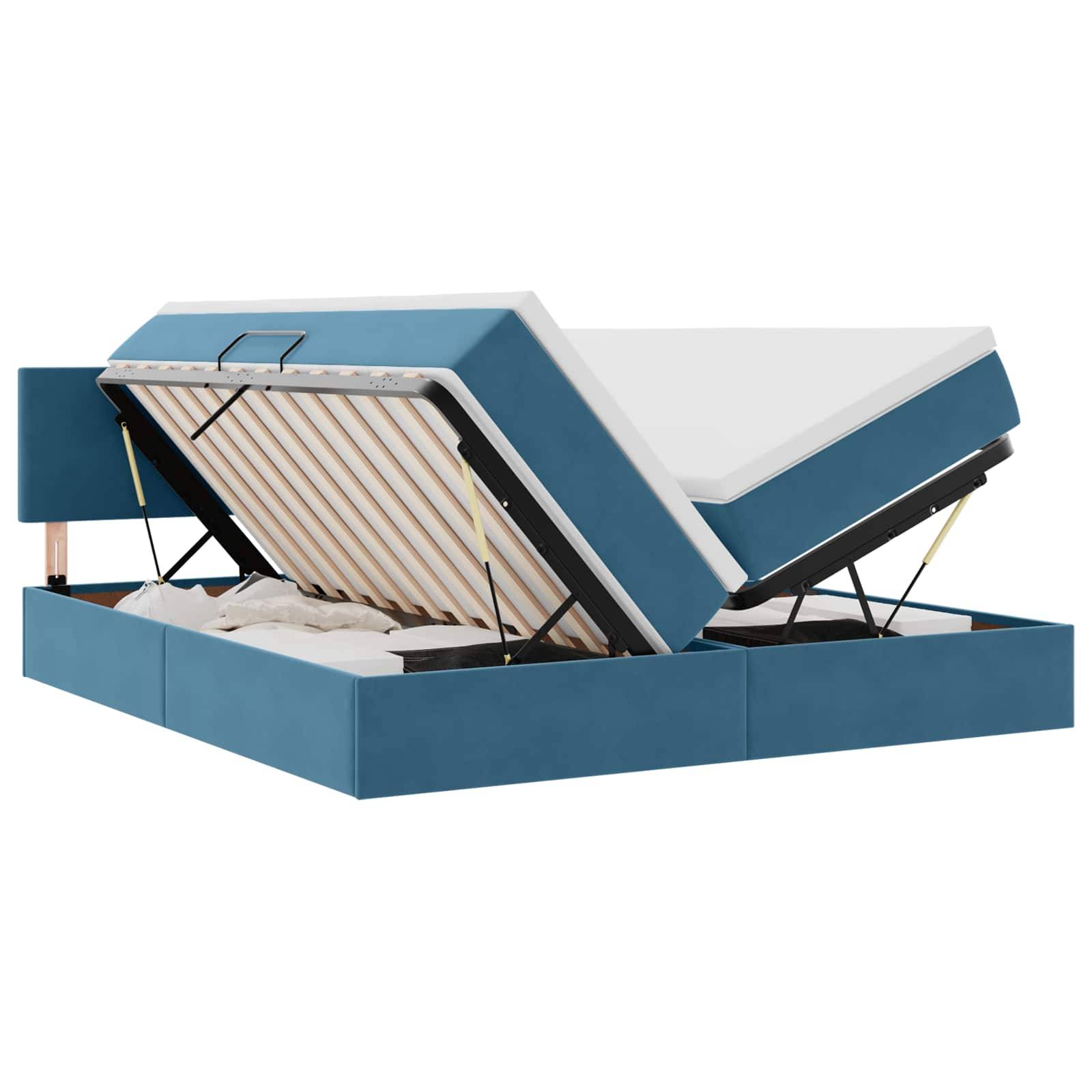 vidaXL LED-Speicherbett mit Matratze Dunkelblau 200 x 200 cm Samt