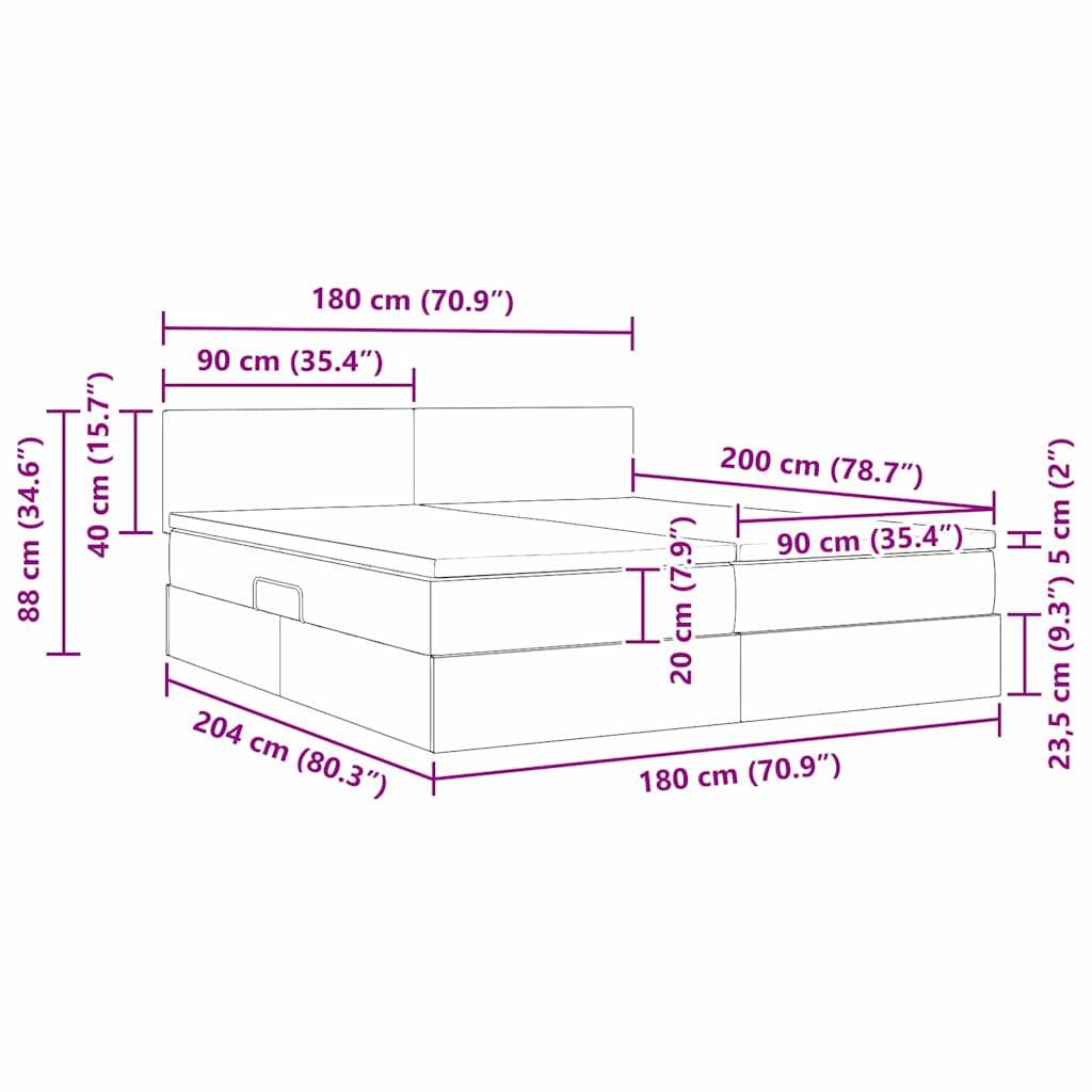 vidaXL Bett mit LED-Lichtleisten mit Kopfteil Creme 180 x 200 cm Stoff