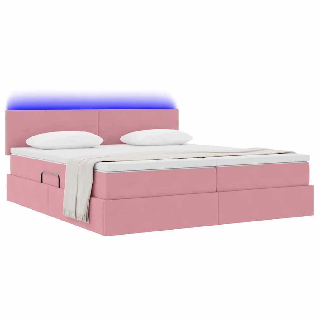 vidaXL LED-Speicherbett mit Matratze Rosa 200 x 200 cm Samt