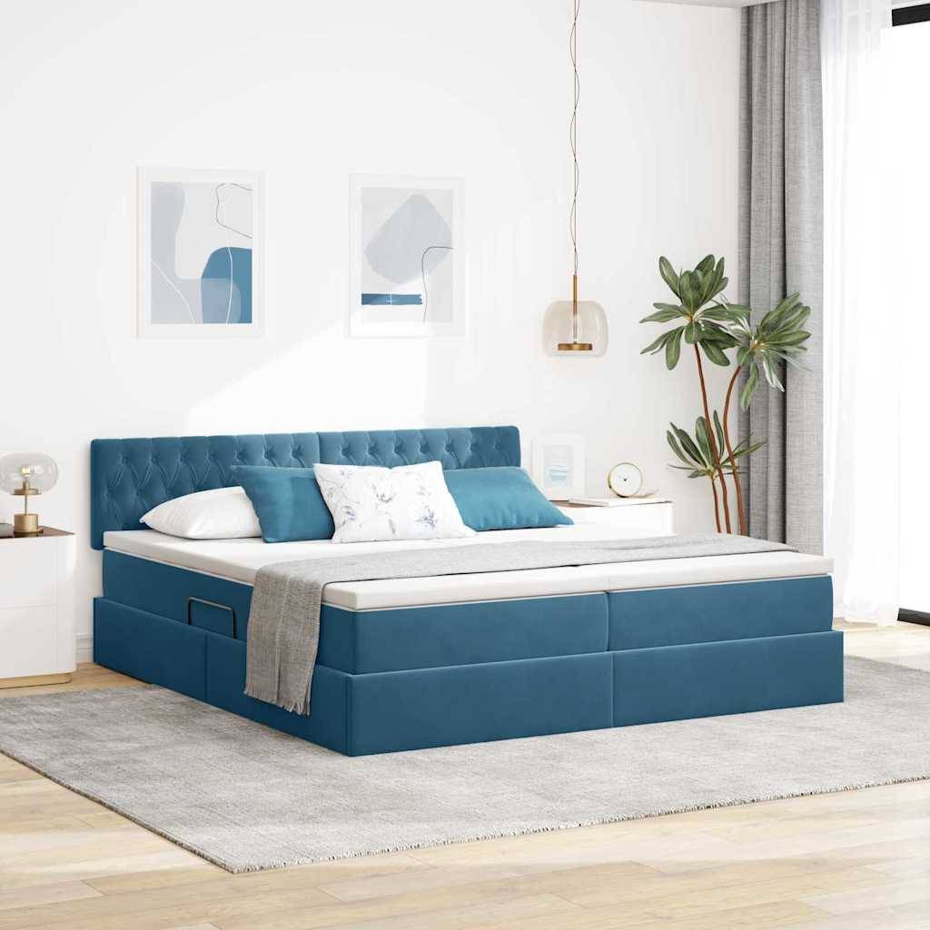 vidaXL LED-Speicherbett mit Matratze Dunkelblau 200 x 200 cm Samt
