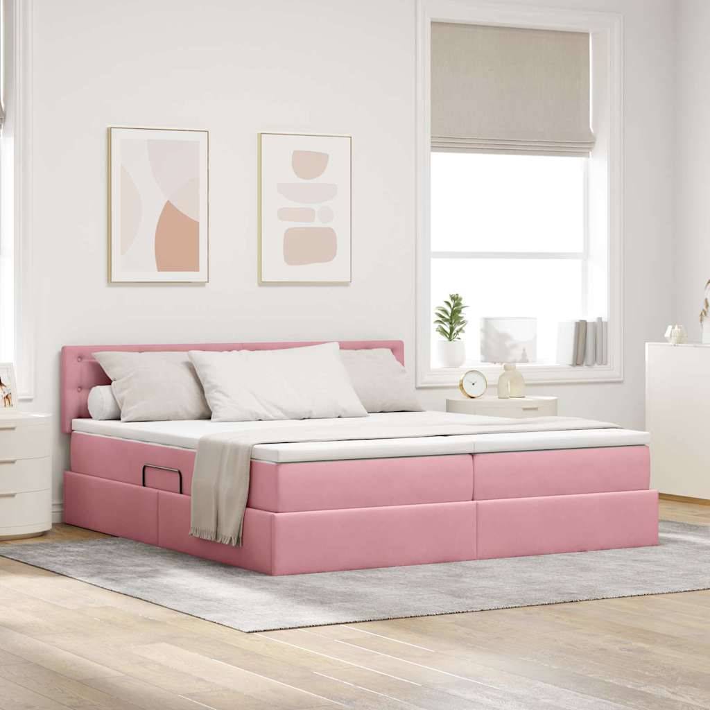 vidaXL LED-Speicherbett mit Matratze Rosa 180 x 200 cm Samt