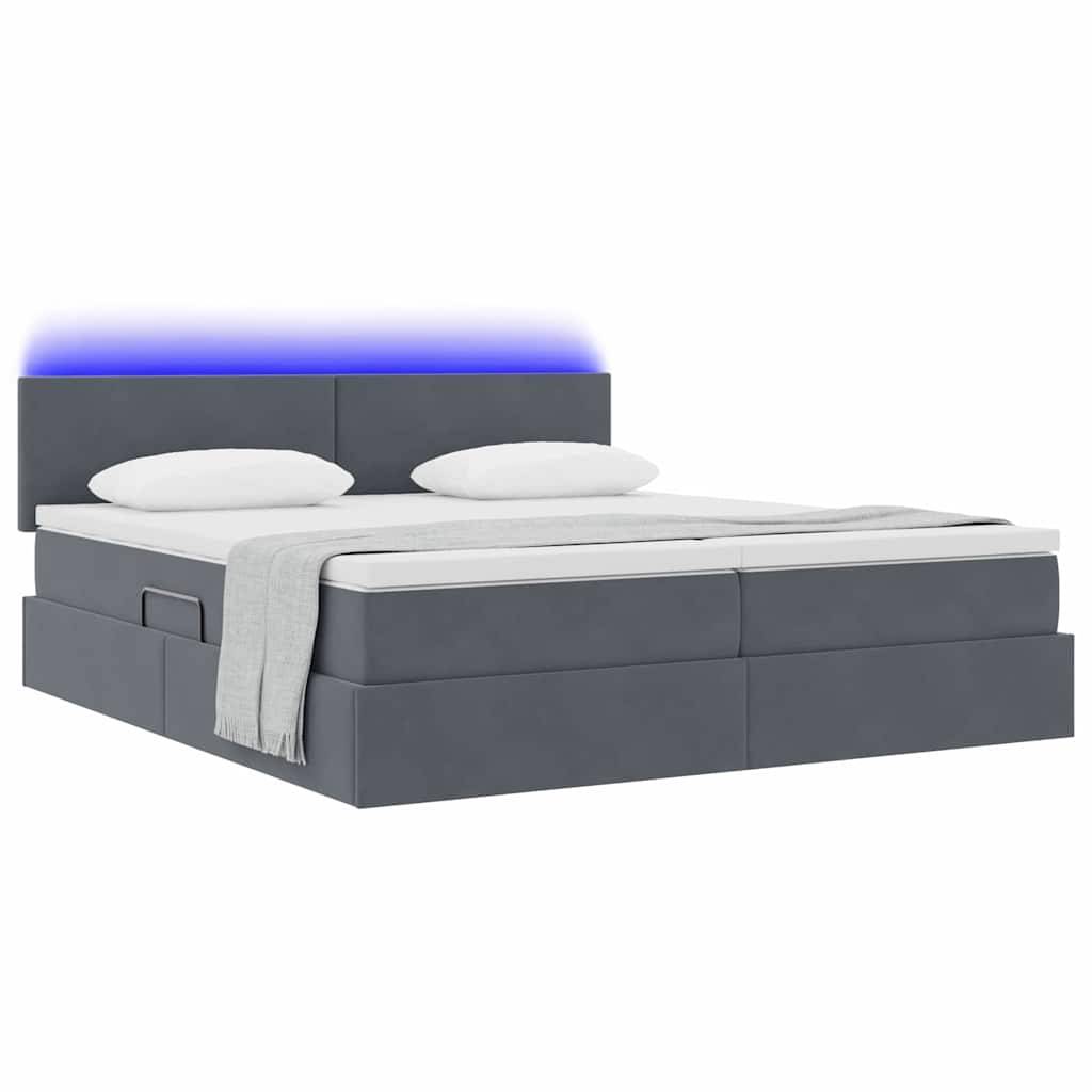 vidaXL LED-Speicherbett mit Matratze Dunkelgrau 200 x 200 cm Samt