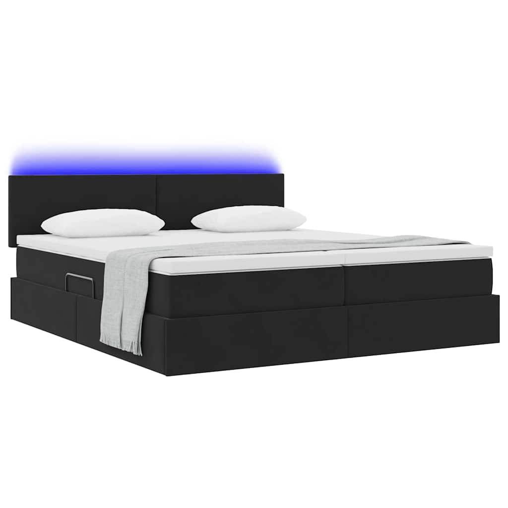 vidaXL LED-Speicherbett mit Matratze Schwarz 200 x 200 cm Samt